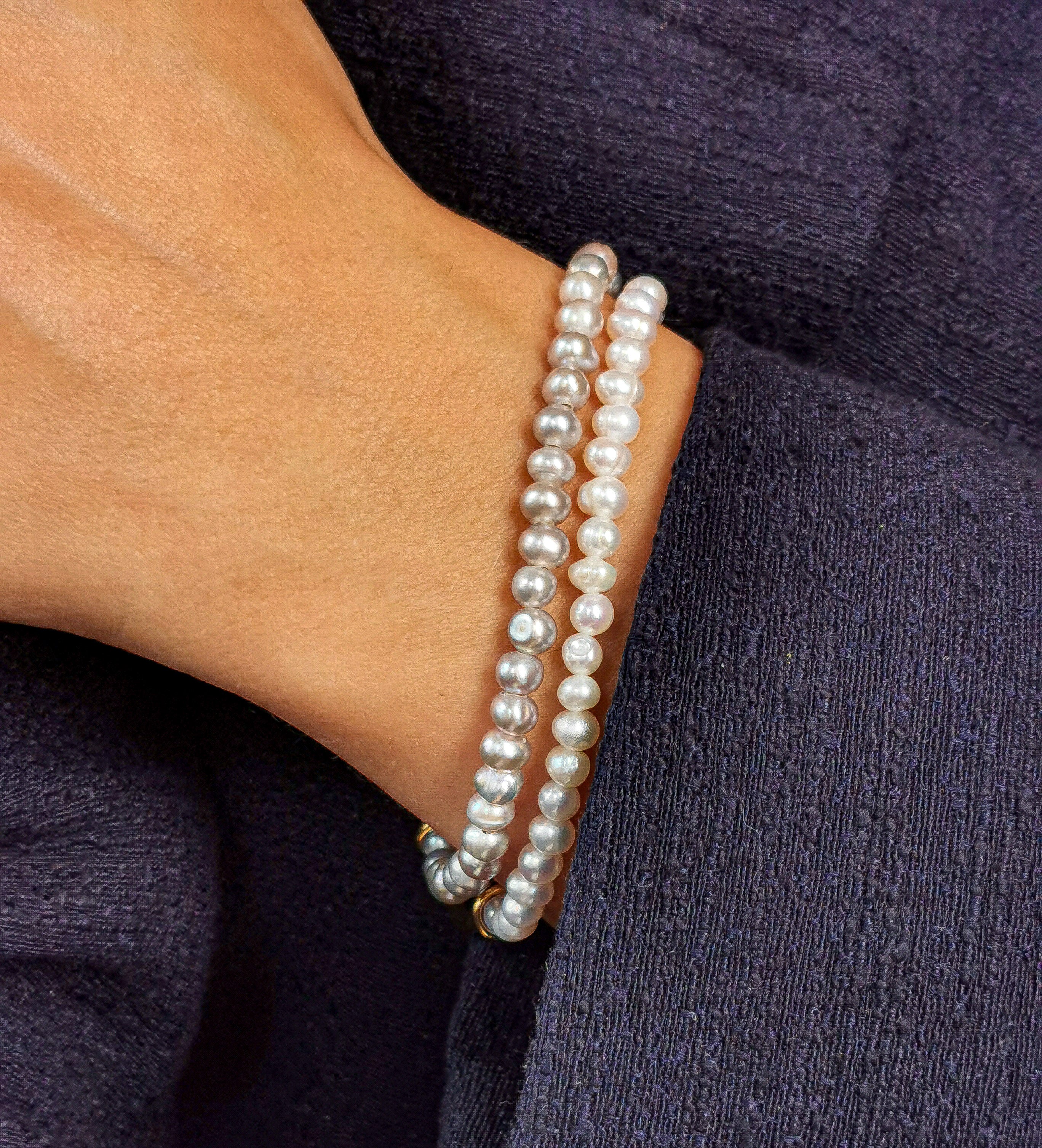 925 Sterling Silver Gray Baroque Pearl Bracelet | 18K Gold Plated