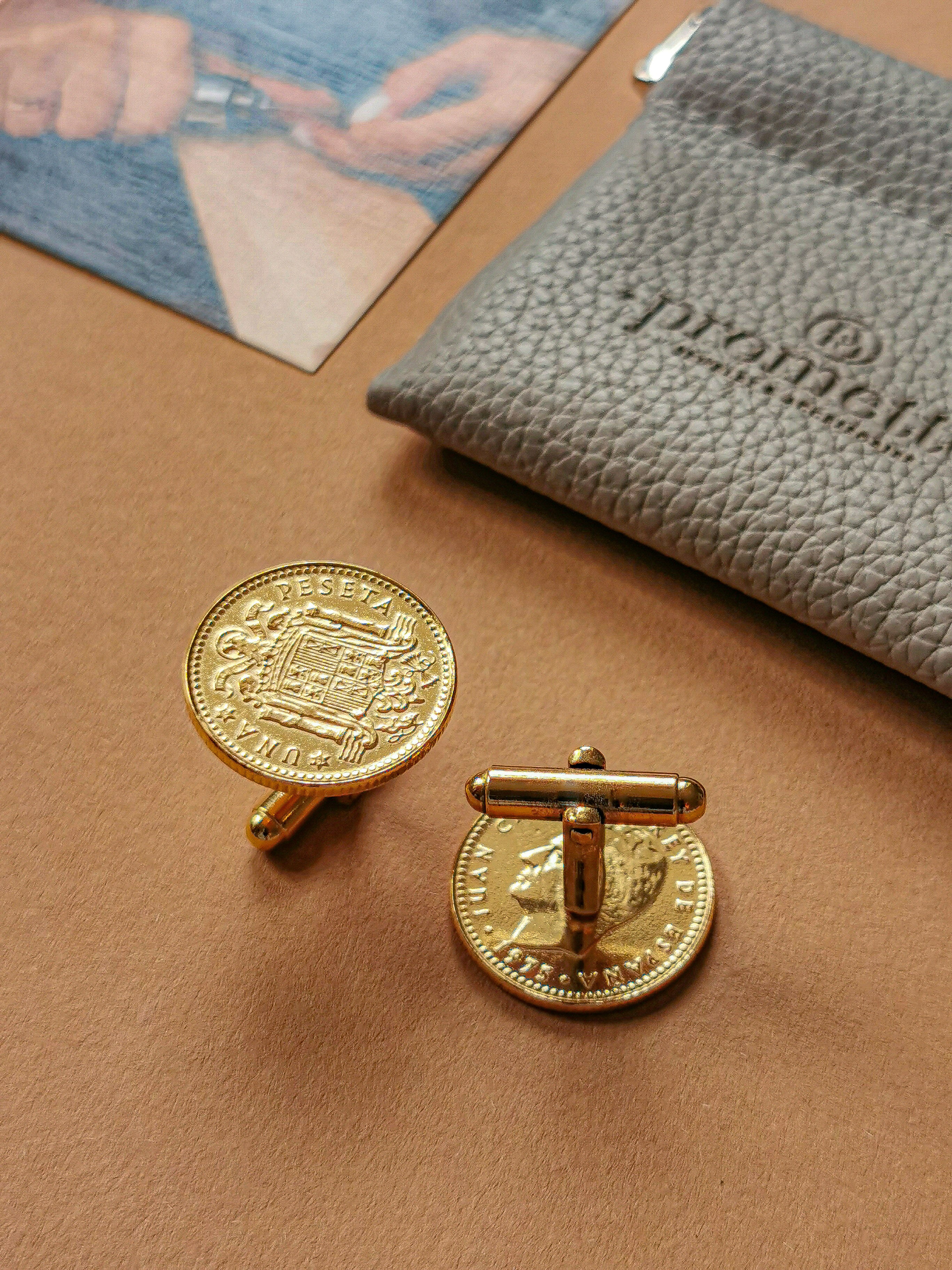 Gold Plated Spanish 1 Peseta Coin Cufflinks | King Juan Carlos I | Vintage Spain Gift