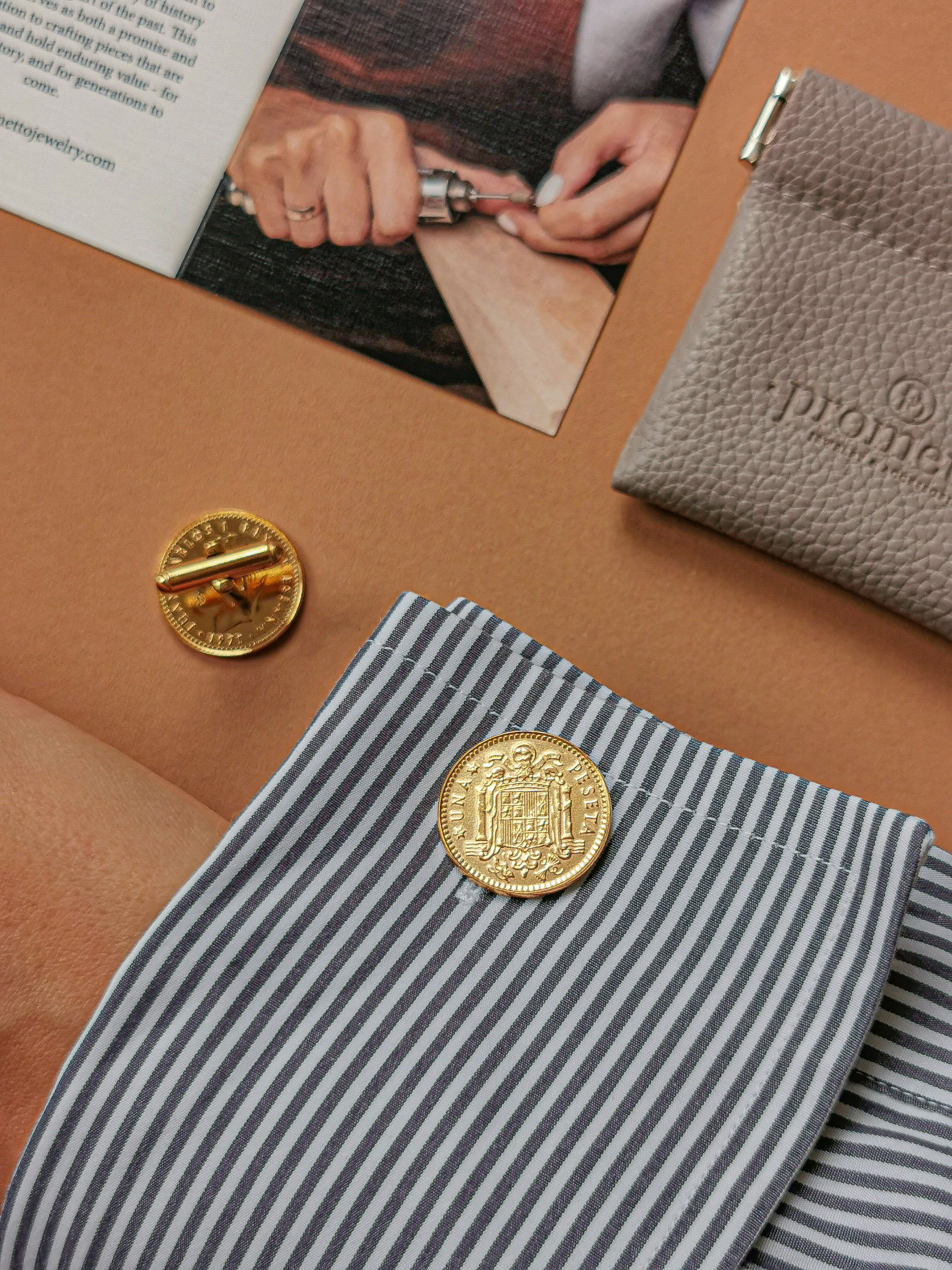 Gold Plated Spanish 1 Peseta Coin Cufflinks | King Juan Carlos I | Vintage Spain Gift