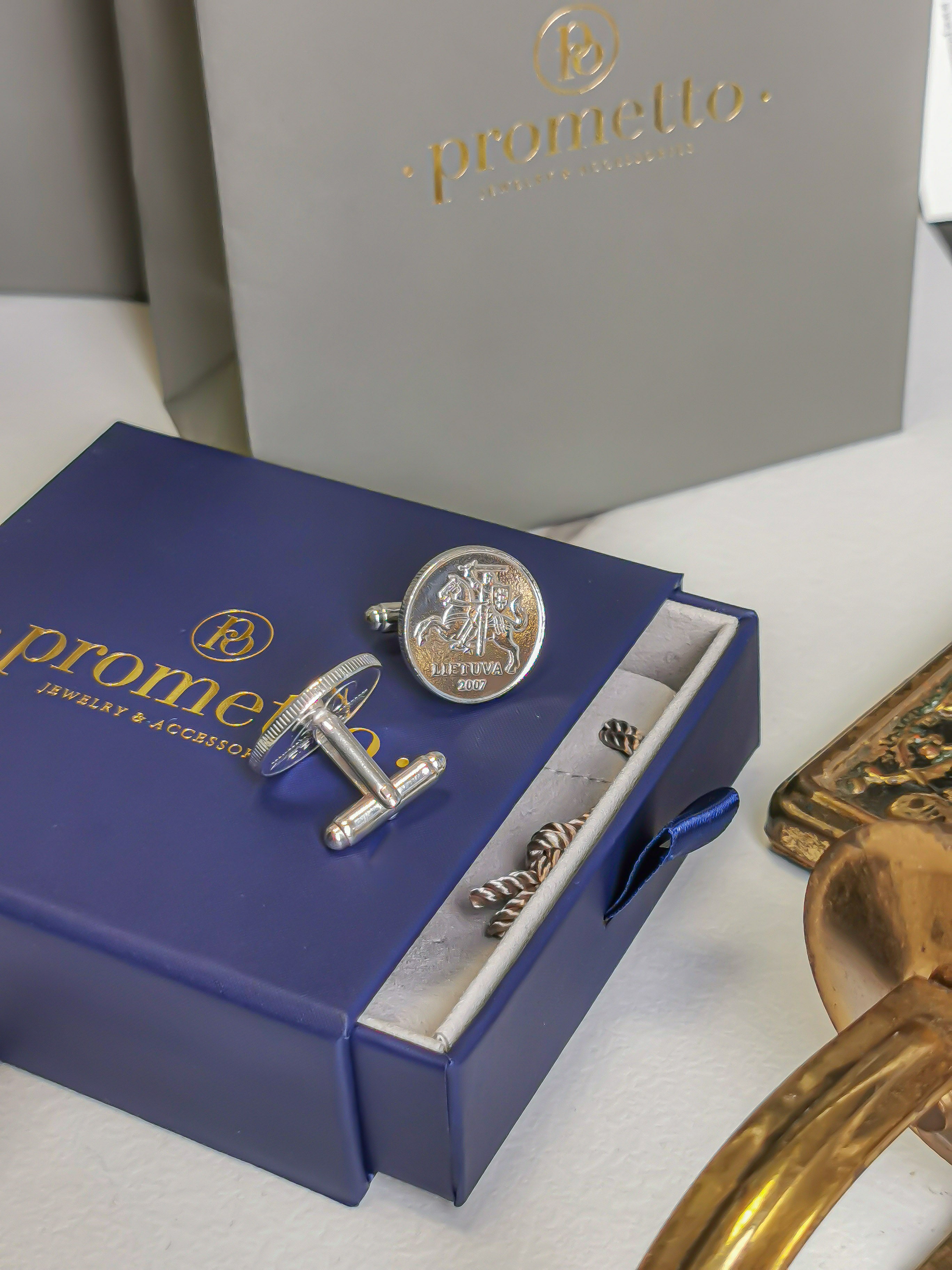 Rhodium Plated Lithuanian 20 Cents Coin Cufflinks | Vytis Knight | Handcrafted Lithuanian Gift