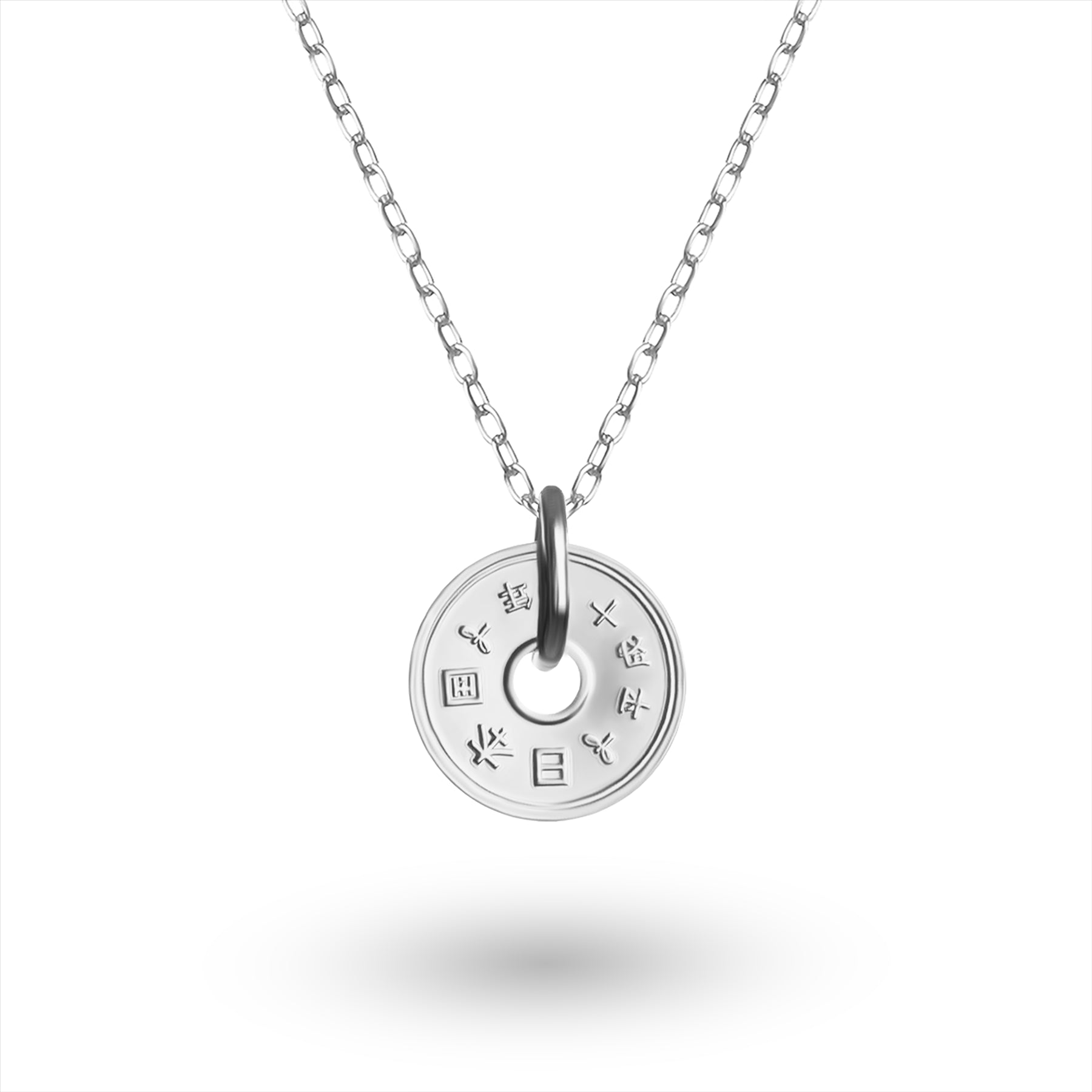 Japanese Coin Necklace | Medallion Pendant Jewelry | Rhodium Plated 5 Yen | 1949 - 2024