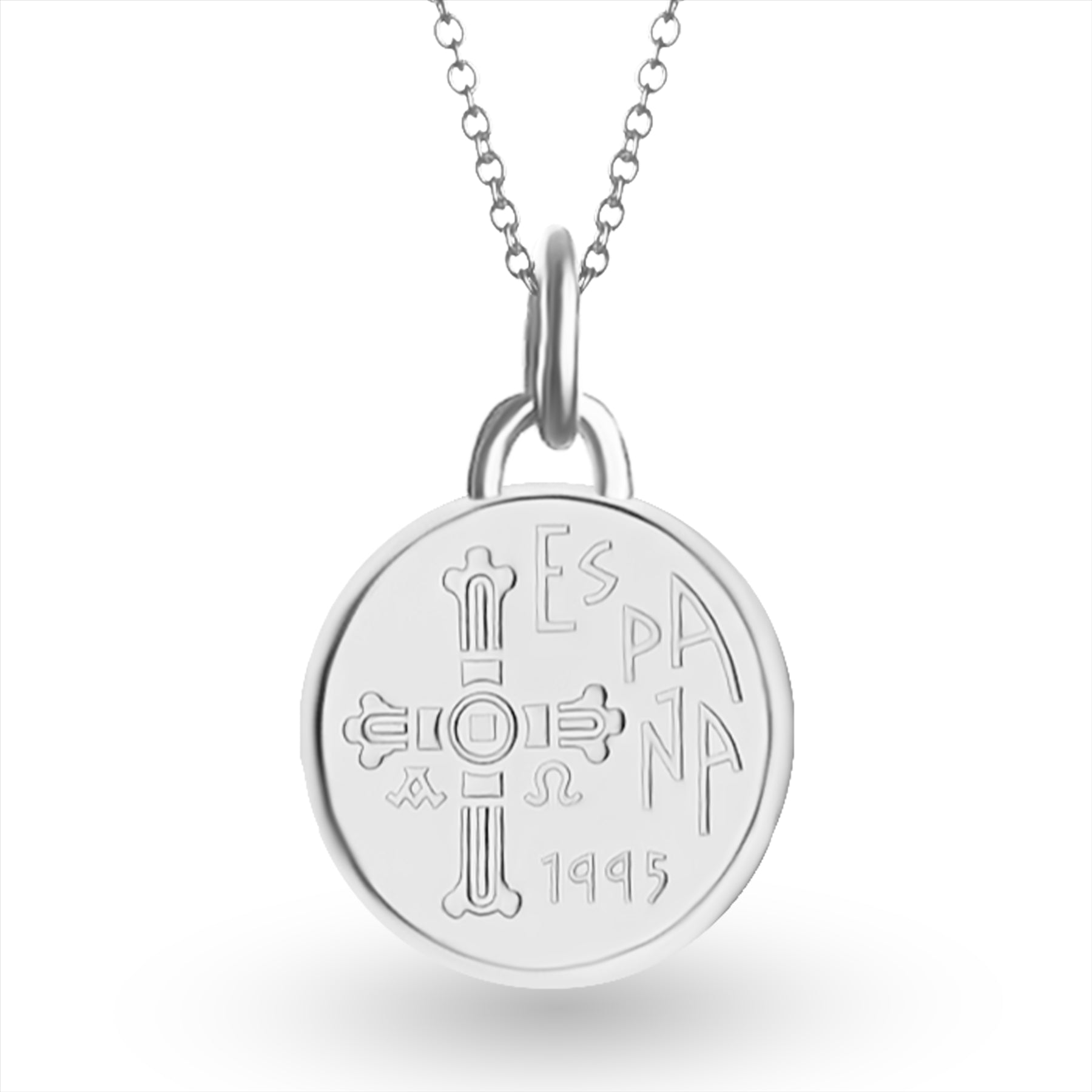 Collier avec pièce de monnaie espagnole | Pendentif médaillon | 5 pesetas plaquées rhodium | Asturies | 1995