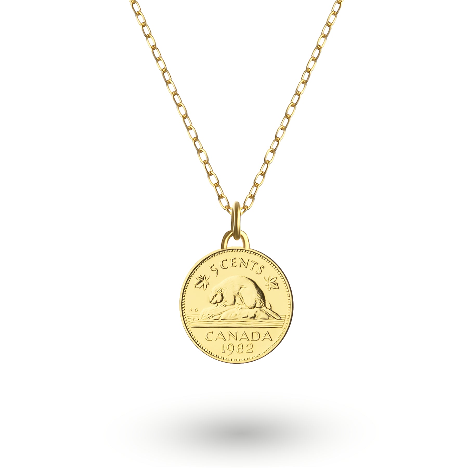 Canadian Coin Necklace | Medallion Pendant Jewelry | 18K Gold Plated 5 Cents | Queen Elizabeth II | 1965 - 1989