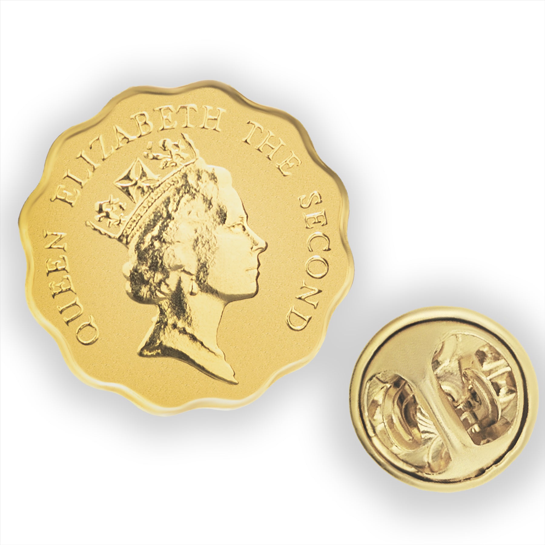 Hong Kong Coin Pin Brooch Badge | Vintage Collectible Jewelry | 20 Cents 18K Gold Plated | Queen Elizabeth II