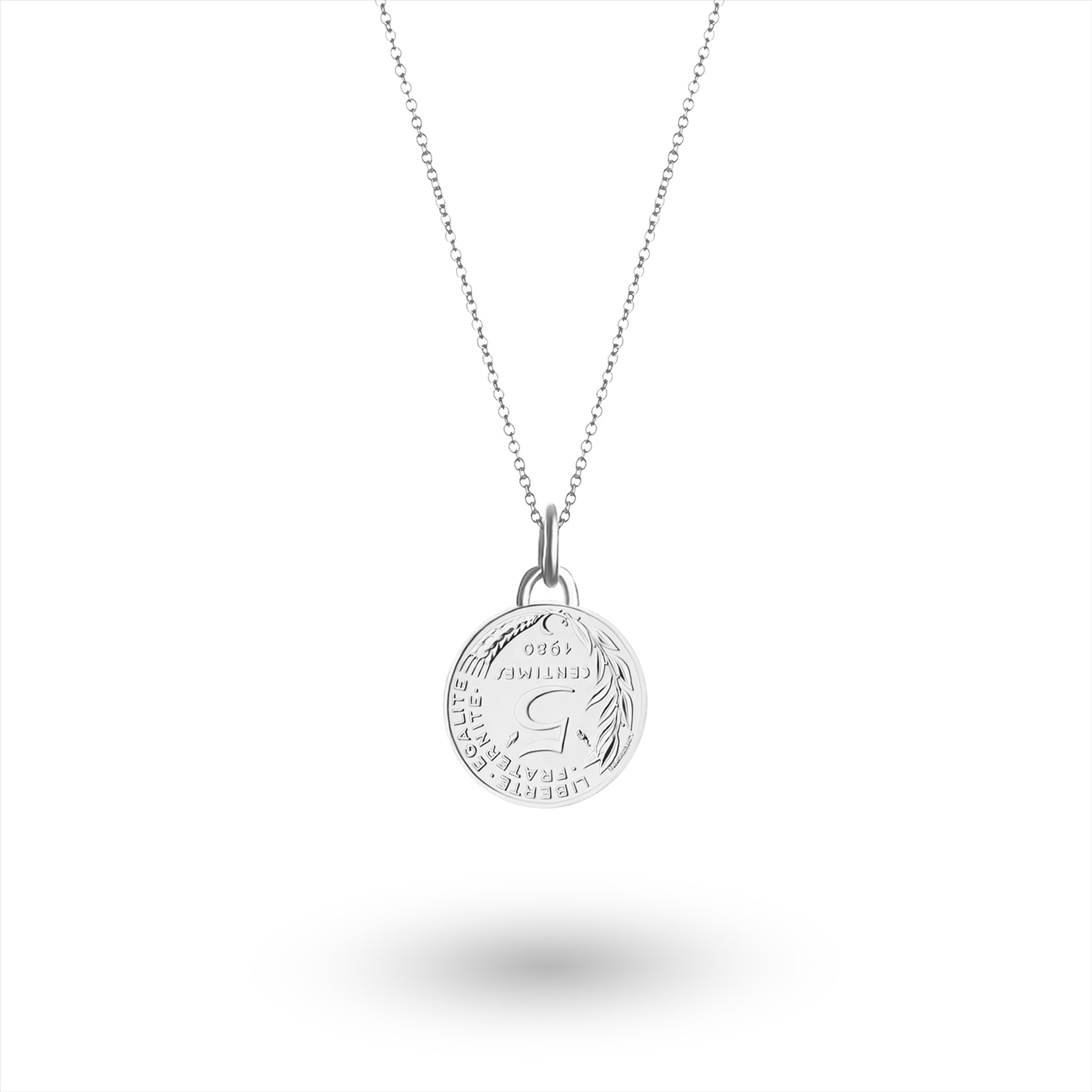 Collar con moneda francesa | Medallón colgante | 5 céntimos rodiados | 1966-2001