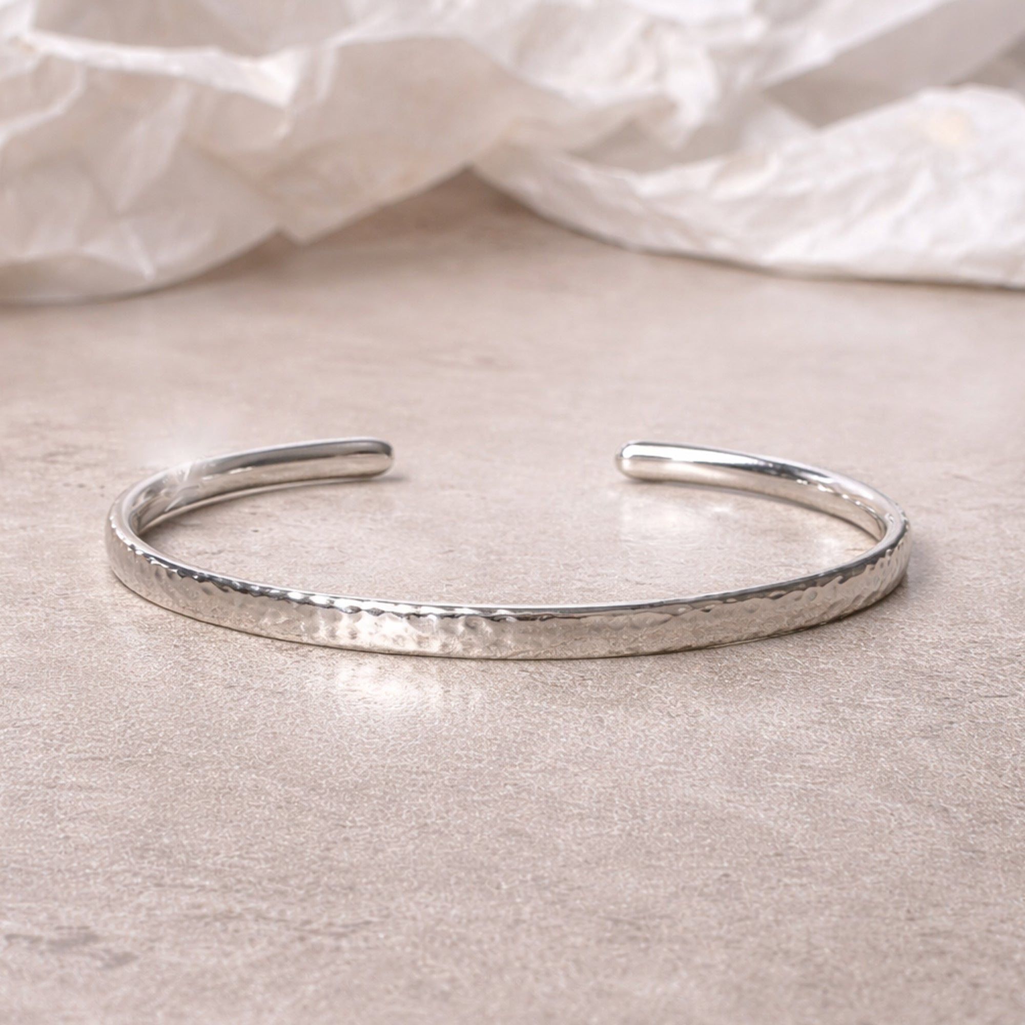 Handmade Sterling Silver Lumen Hammered Bangle
