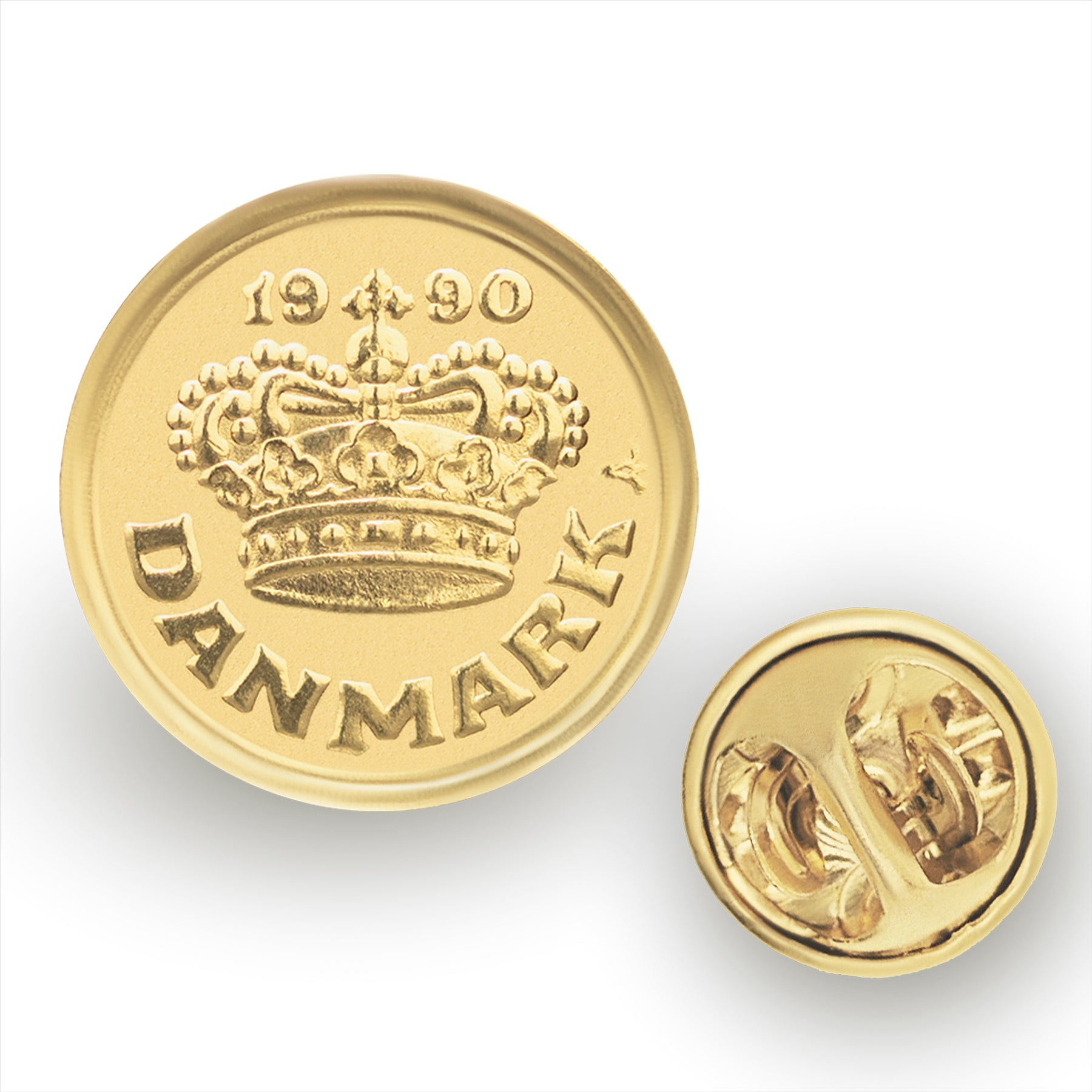 Denmark Coin Pin Brooch Badge | Vintage Collectible Jewelry | 25 Ore 18K Gold Plated | Danish Queen Crown Love Heart