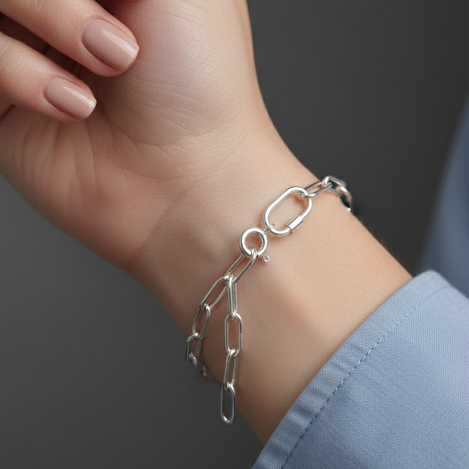 925 Sterling Silver Paperclip Chain Drop Bracelet