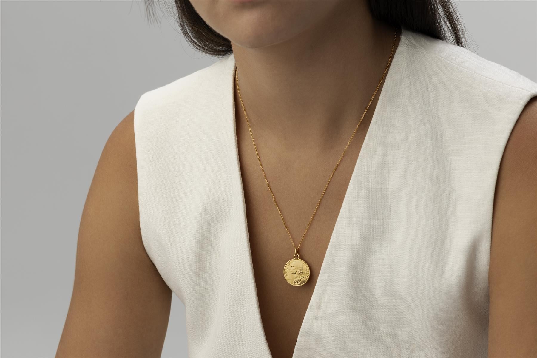French Coin Necklace | Medallion Pendant Jewelry | 18K Gold Plated 10 Centimes | 1966 - 2001