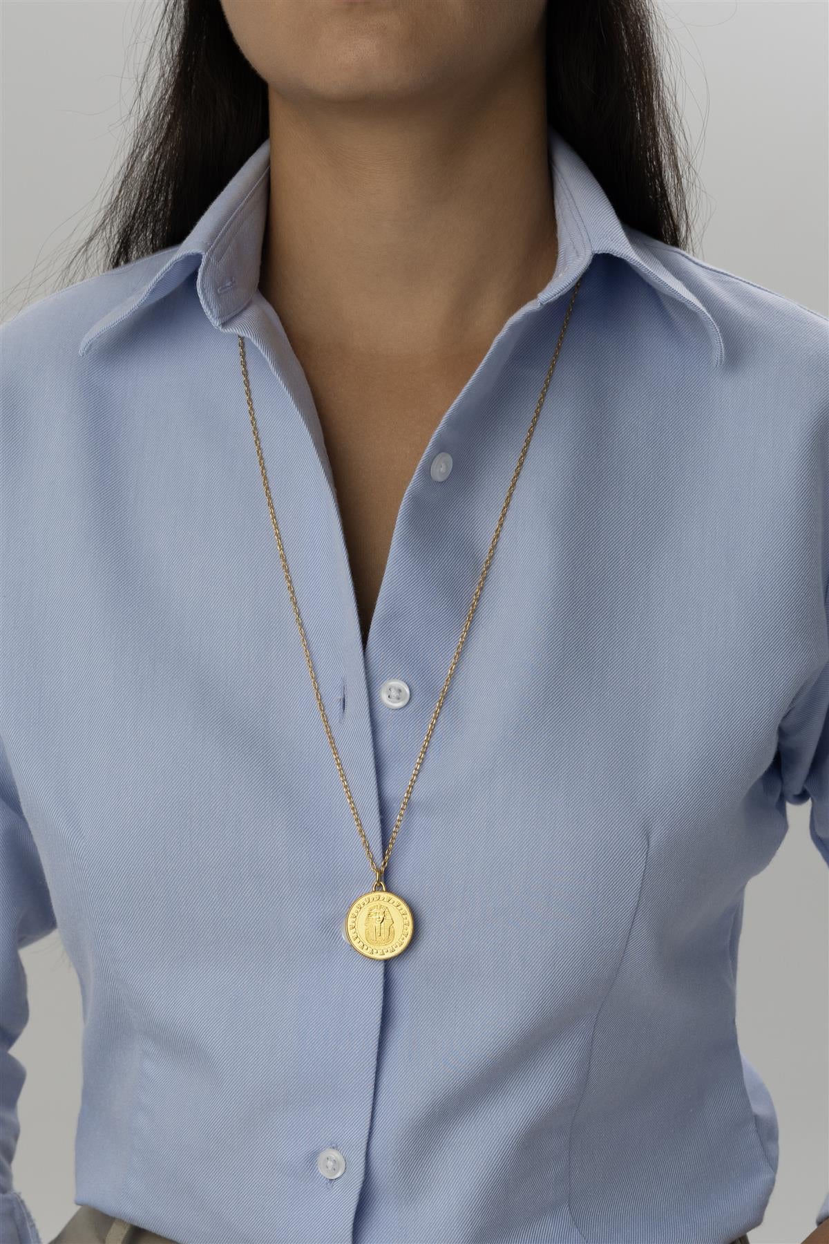 Egyptian Coin Necklace | Medallion Pendant Jewelry | 18K Gold Plated 1 Pound | Tutankhamun mask | 2005 - 2023
