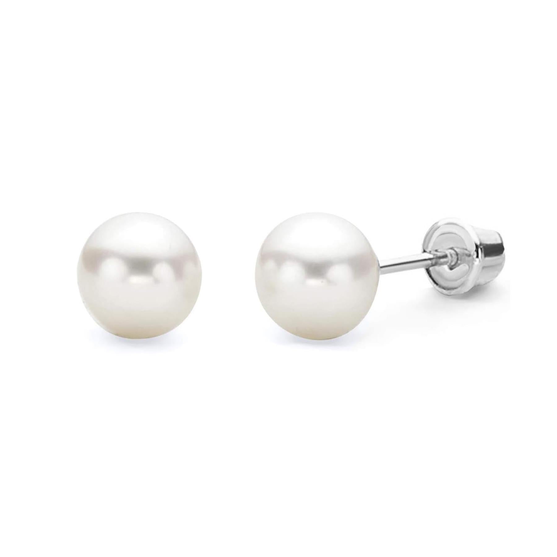 925 Sterling Silver White Pearl Stud Earrings