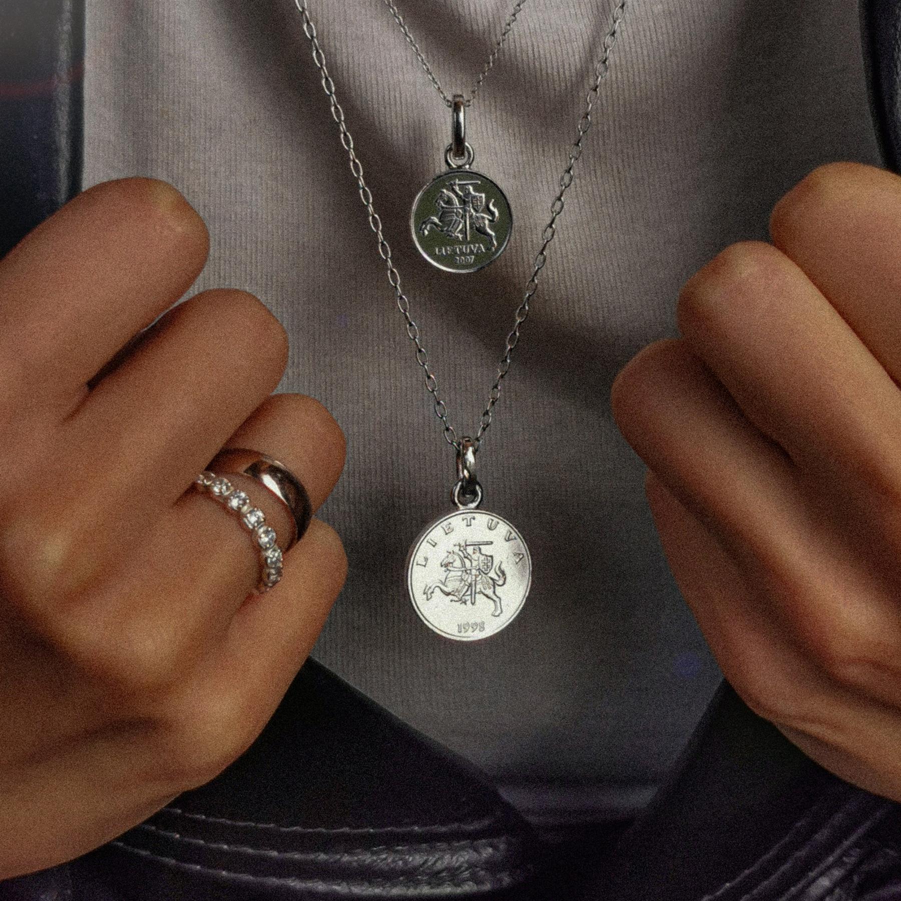 Lithuanian 1 Litas Coin Charm | Rhodium Plated | 1998 - 2014