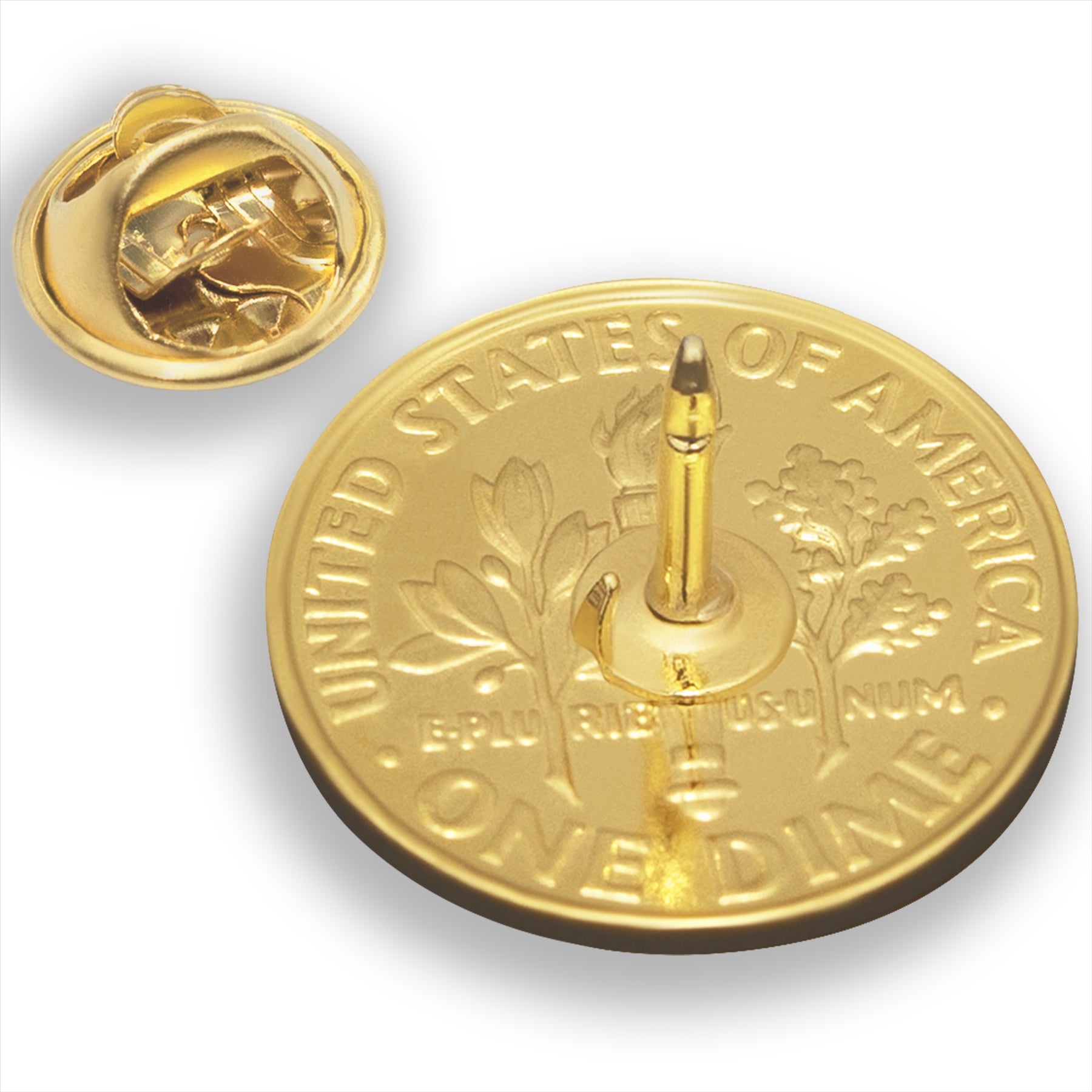 Broche et insigne de pièce de monnaie américaine | Bijou vintage de collection | Pièce de dix cents plaquée or 18 carats | Roosevelt Dime | Fier vétéran