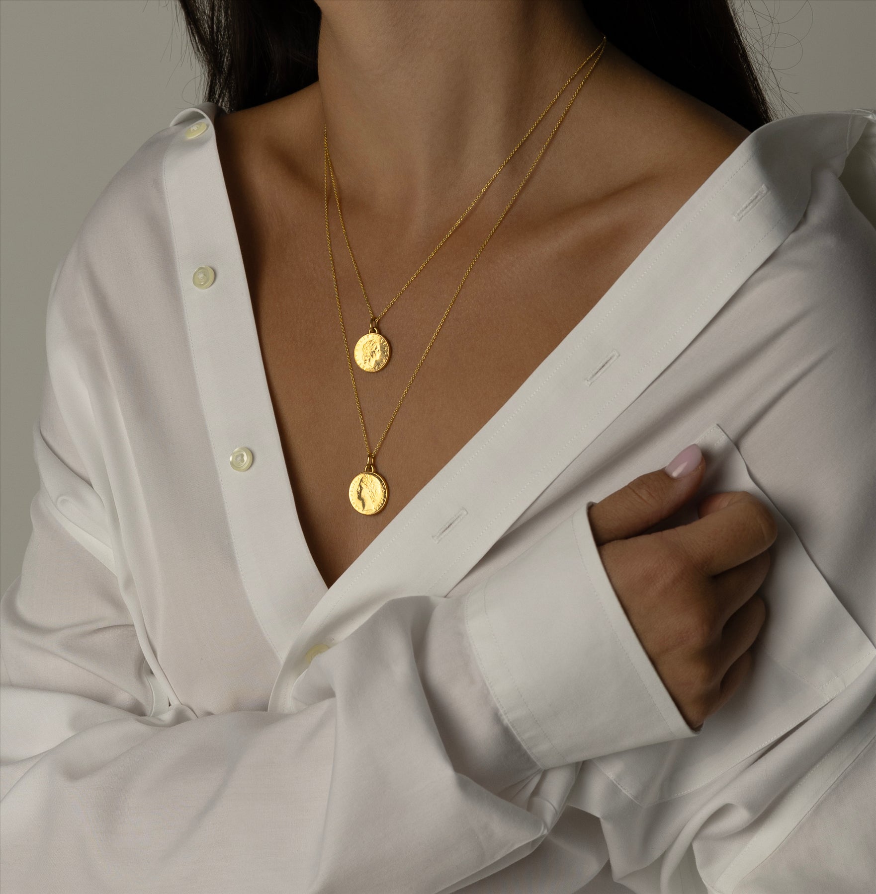 Italian Coin Necklace | Medallion Pendant Jewelry | 18K Gold Plated 50 Lira | 1990 - 1995