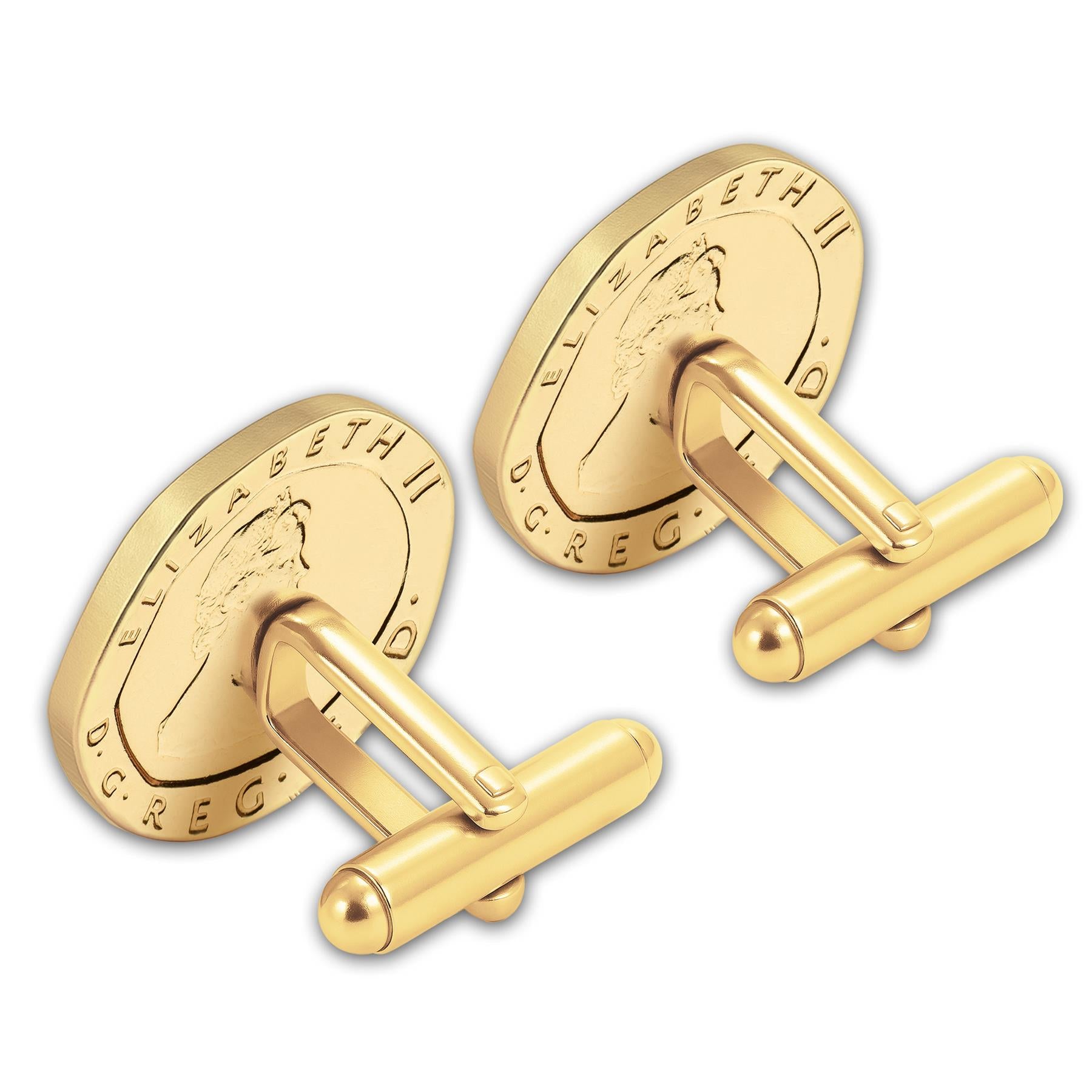 Gold Plated British 20 Pence Coin Cufflinks | Queen Elizabeth II | Handmade UK Gift