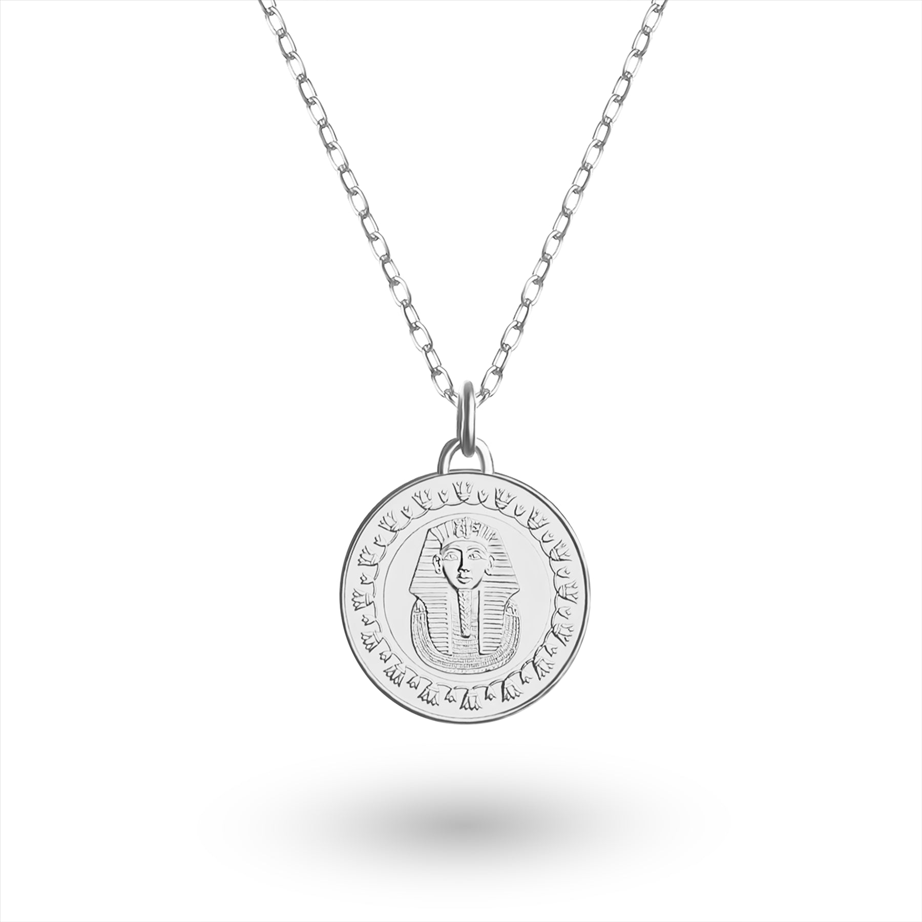 Egyptian Coin Necklace | Medallion Pendant Jewelry | Rhodium Plated 1 Pound | Tutankhamun mask | 2005 - 2023