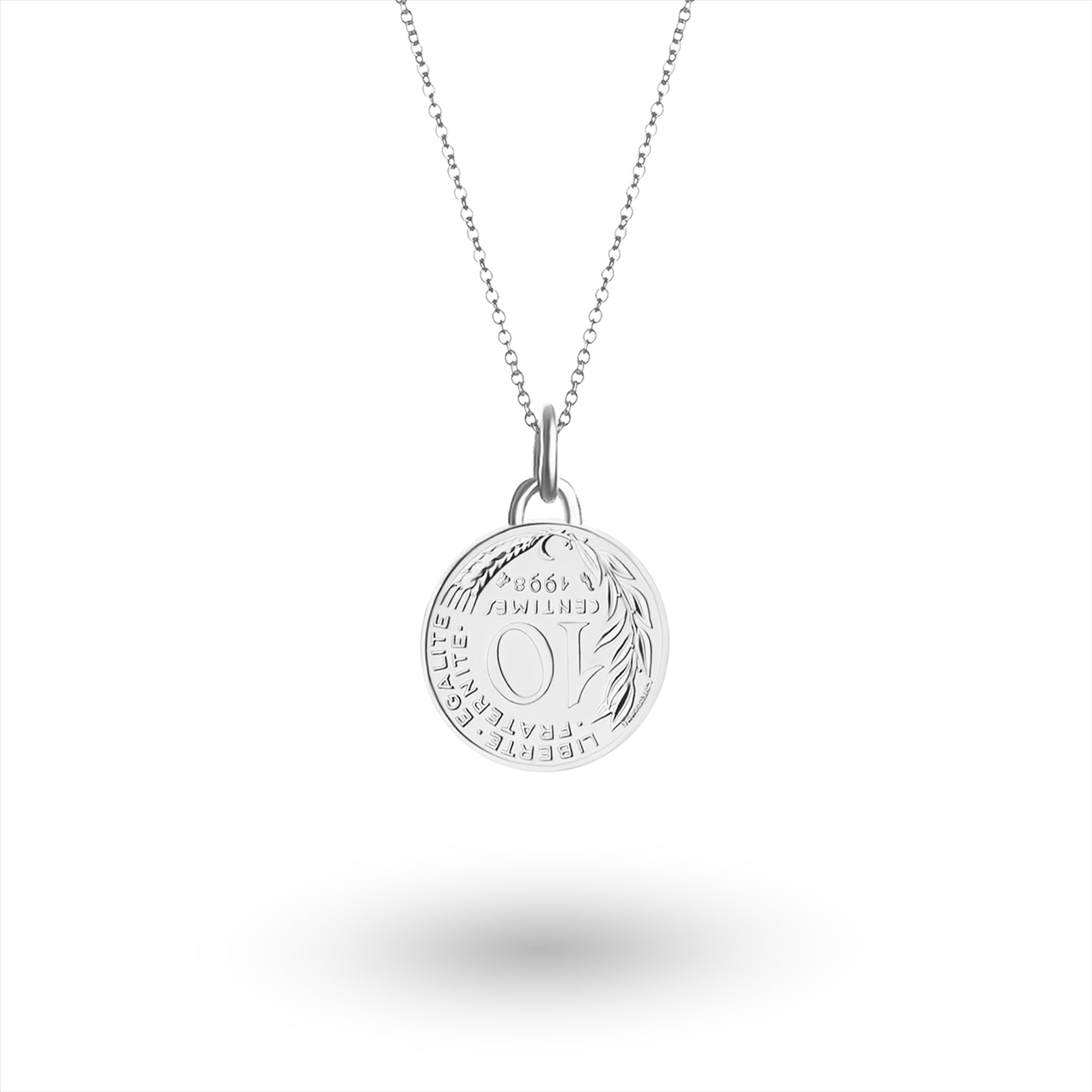 French Coin Necklace | Medallion Pendant Jewelry | Rhodium Plated 10 Centimes | 1966 - 2001