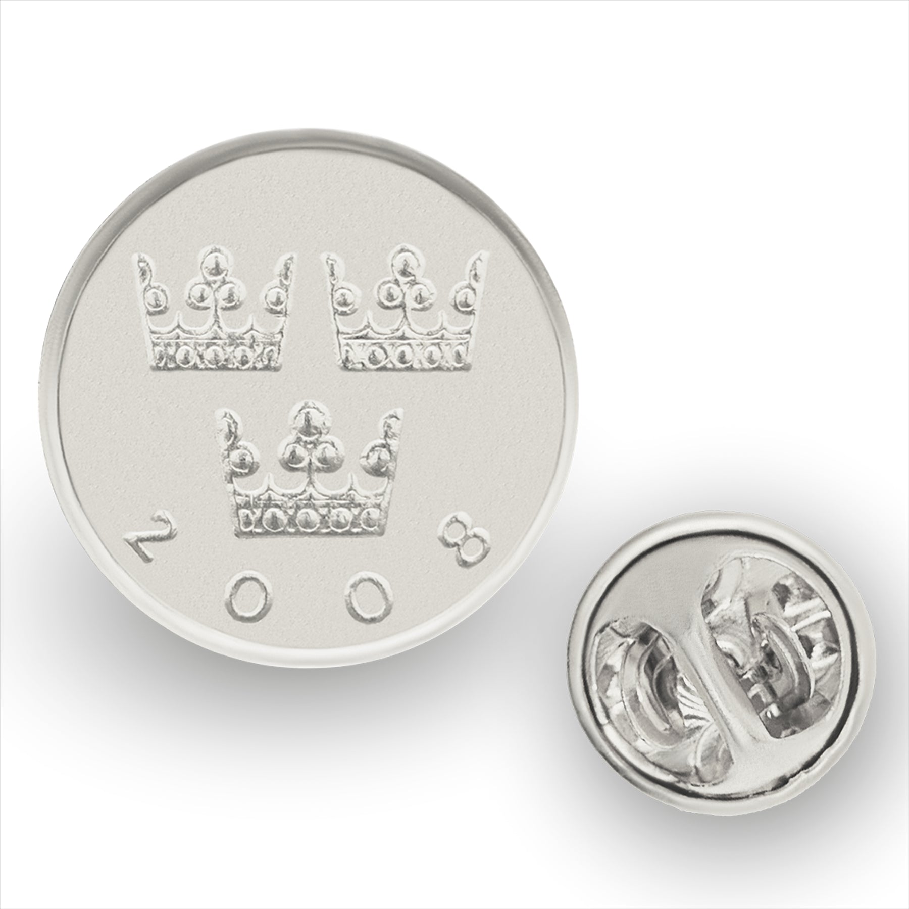 Broche et insigne de pièce de monnaie suédoise | Bijoux vintage de collection | 50 pièces plaquées nickel | Trois couronnes