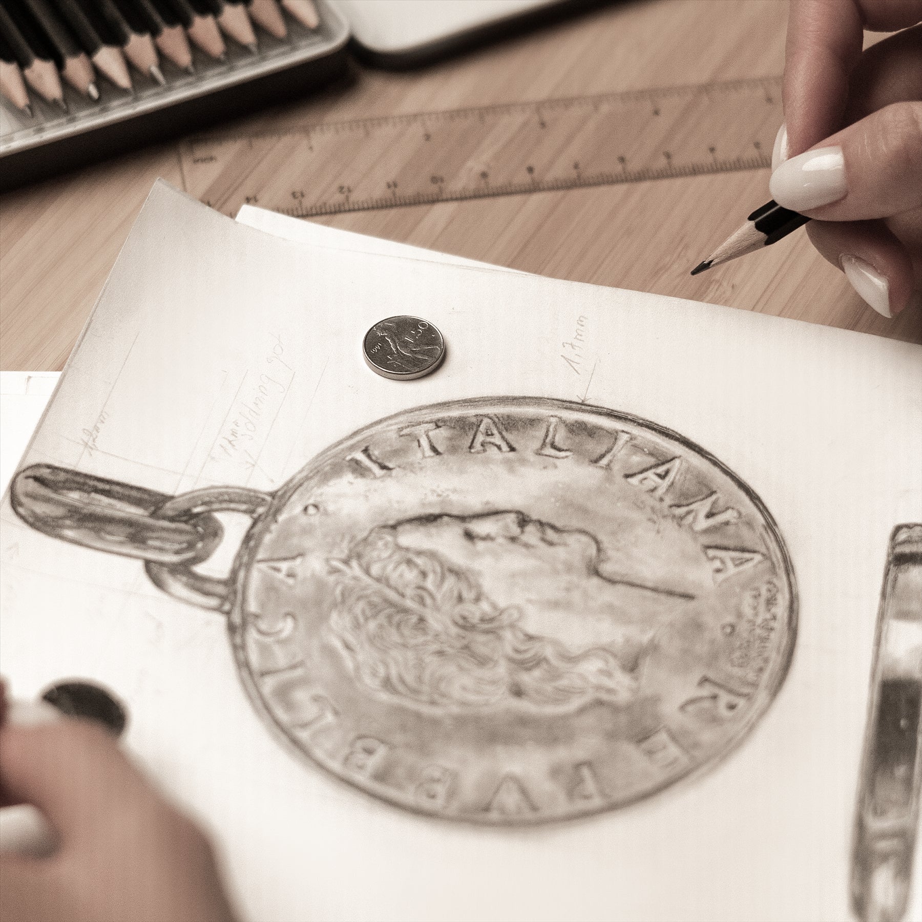 Italian Coin Necklace | Medallion Pendant Jewelry | 18K Gold Plated 50 Lira | 1990 - 1995