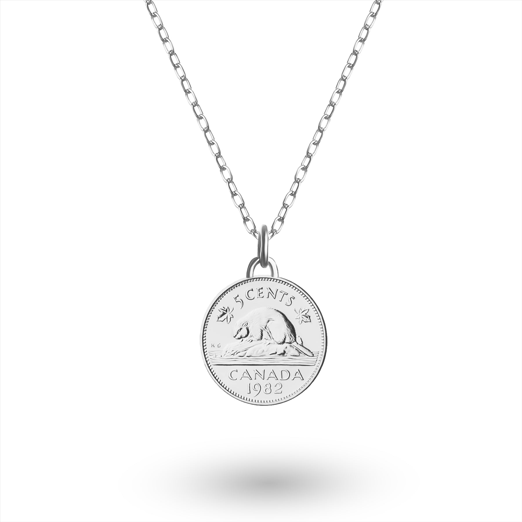 Canadian Coin Necklace | Medallion Pendant Jewelry | Rhodium Plated 5 Cents | Queen Elizabeth II | 1965 - 1989