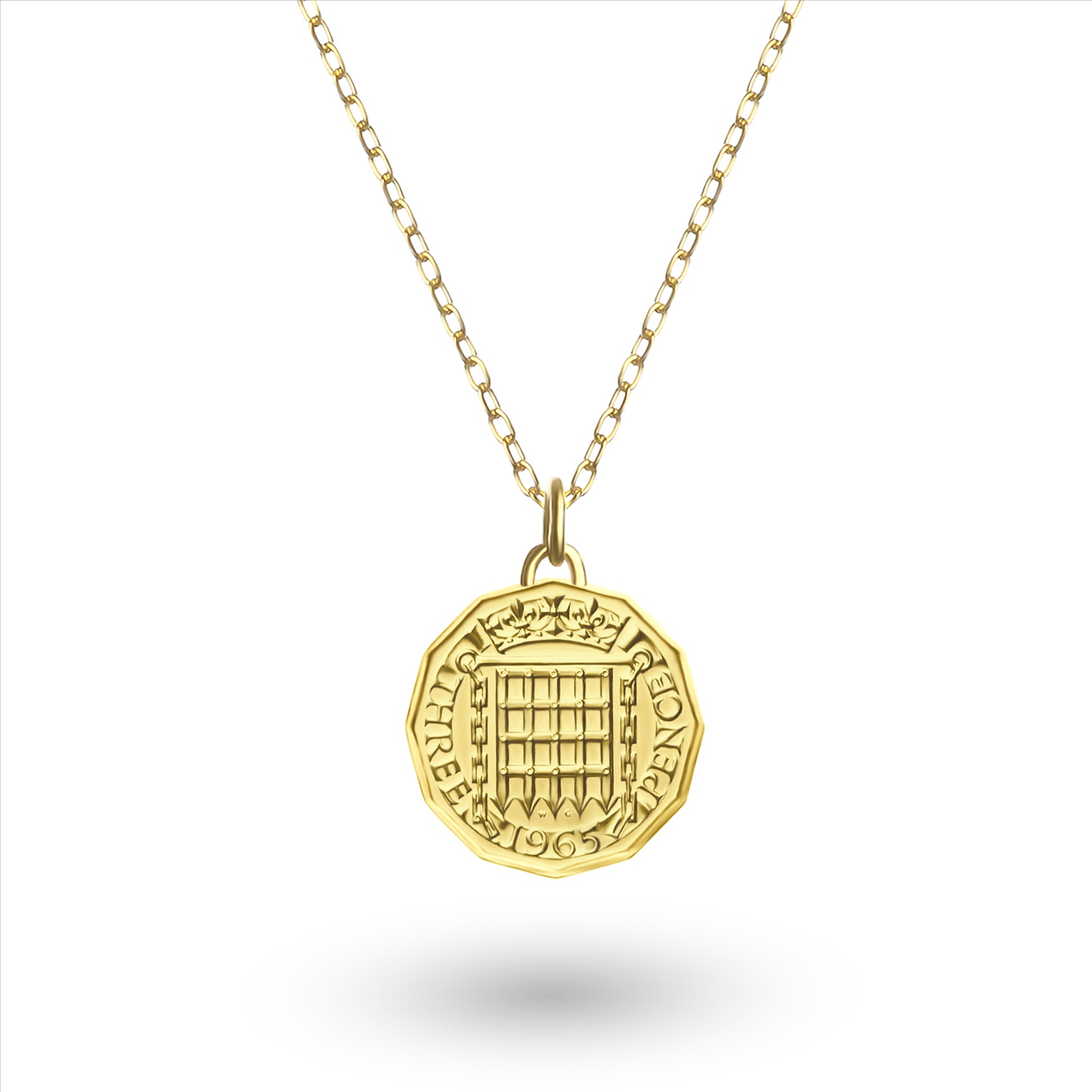British Coin Necklace | Medallion Pendant Jewelry | 18K Gold Plated 3 Pence | Queen Elizabeth II | 1954 - 1970