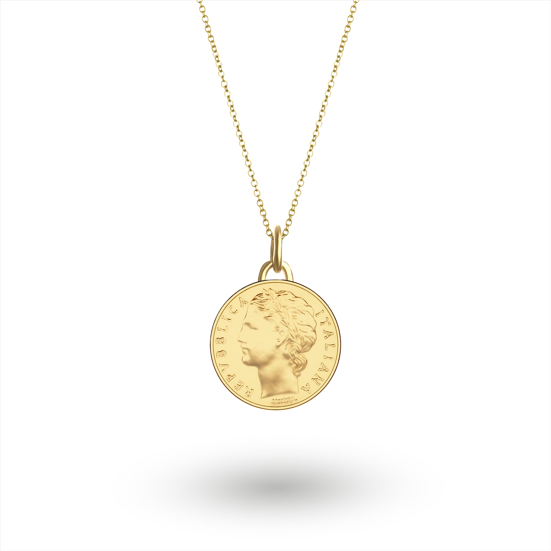 Collar con moneda italiana | Medallón colgante | 100 liras bañadas en oro de 18 quilates | Diosa Minerva | 1990-1992