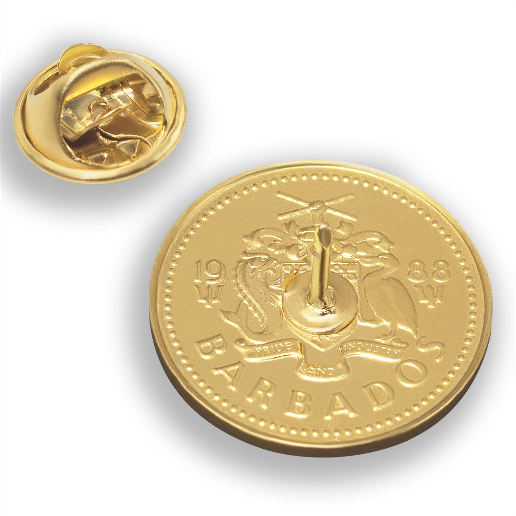 Barbados Coin Pin Brooch Badge | Lighthouse | Navy | Sailor | Journey | Vintage Collectible Jewelry | 5 Cents 18K Gold Plated