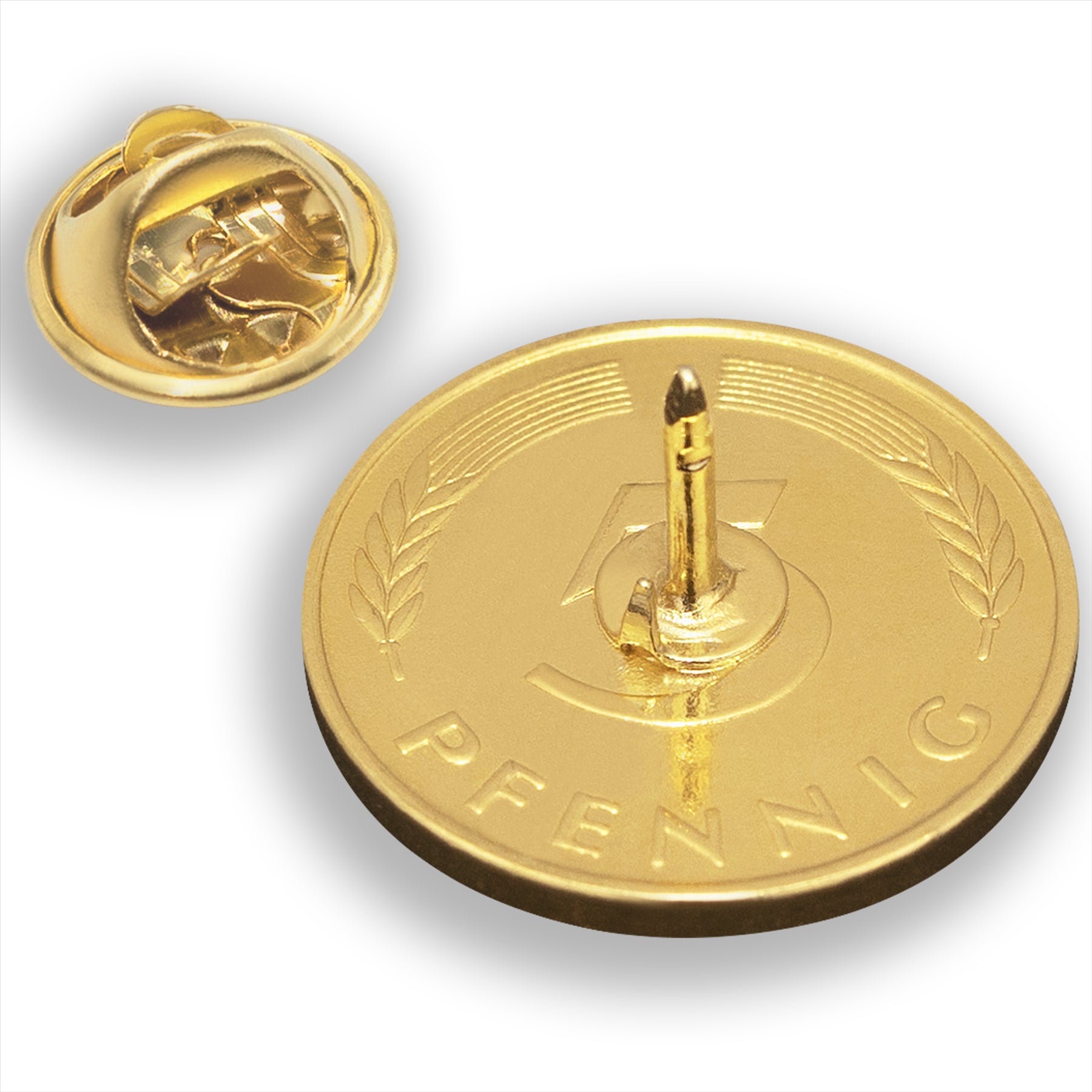 German Coin Pin Brooch Badge | Vintage Collectible Jewelry | 5 Pfennig 18K Gold Plated | Oak Seedling | German Roots