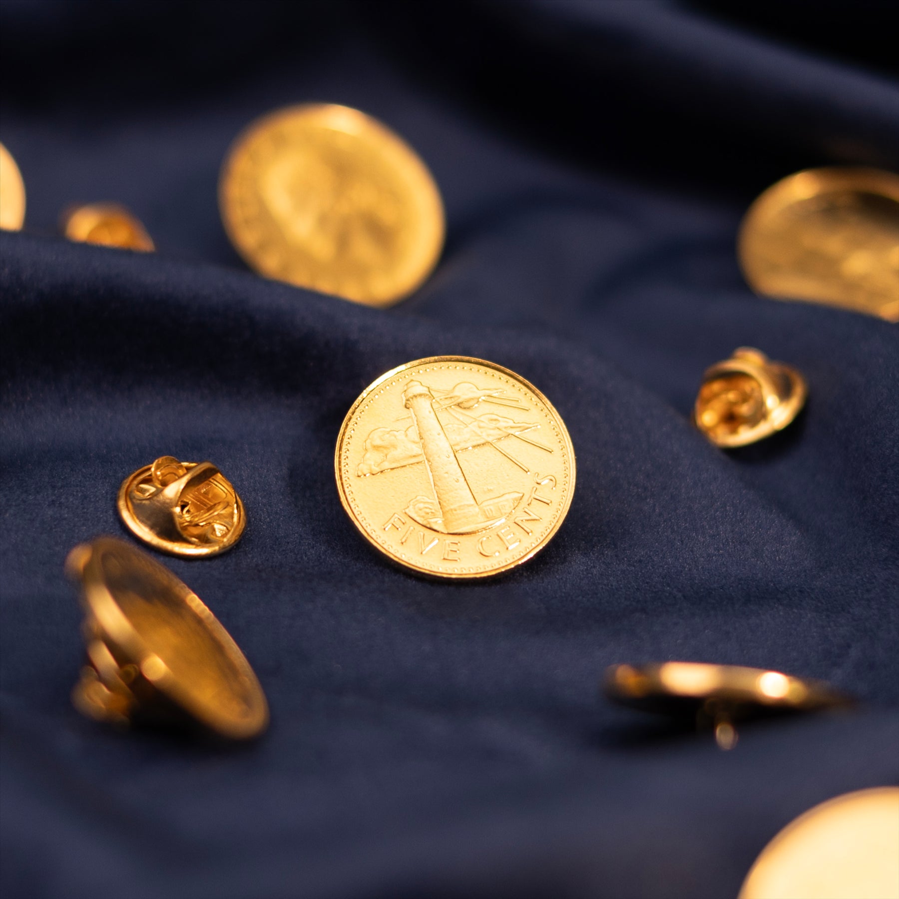 Barbados Coin Pin Brooch Badge | Lighthouse | Navy | Sailor | Journey | Vintage Collectible Jewelry | 5 Cents 18K Gold Plated