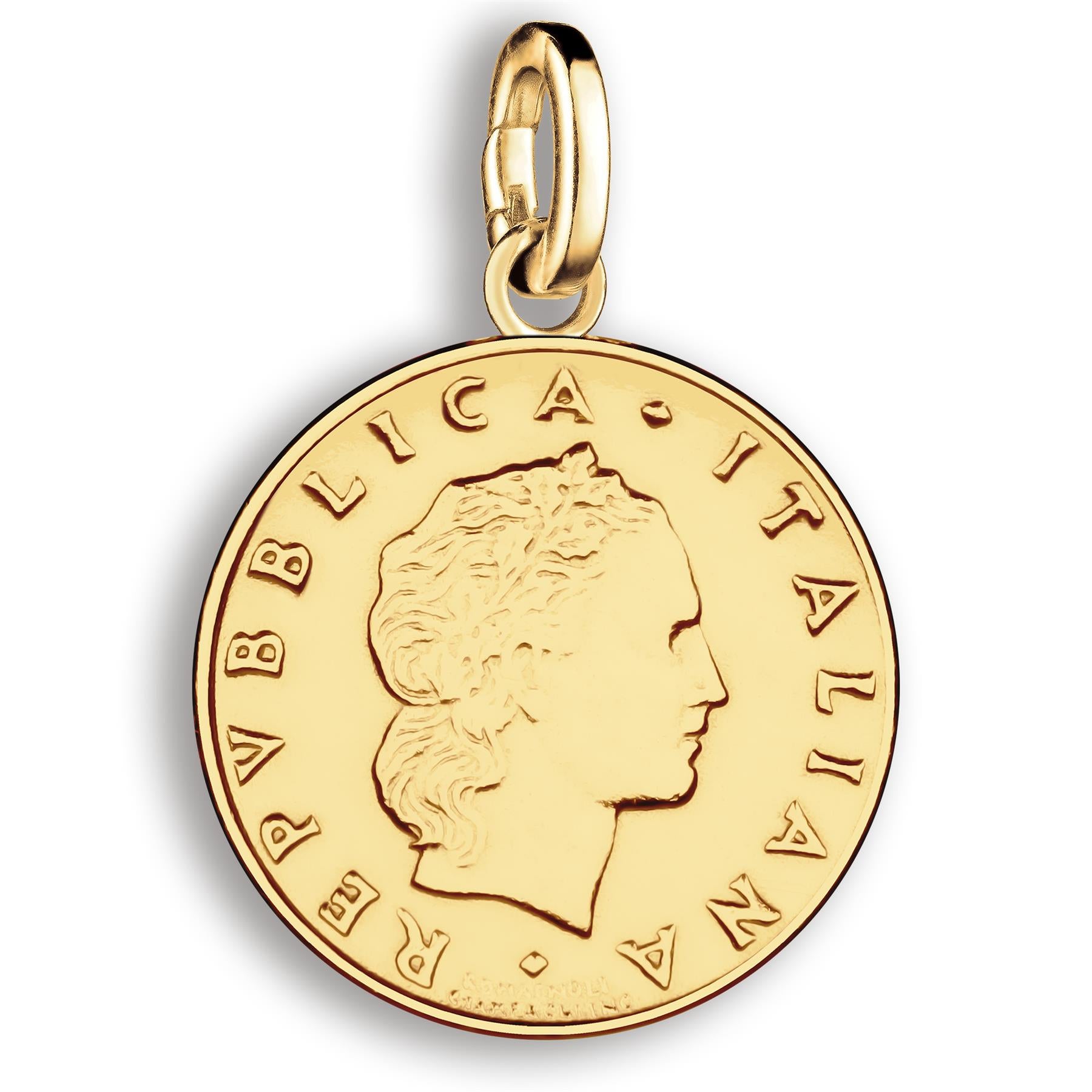 Italian 50 Lire Coin Charm | 925 Sterling Silver 18K Gold Plated | 1990 - 1995