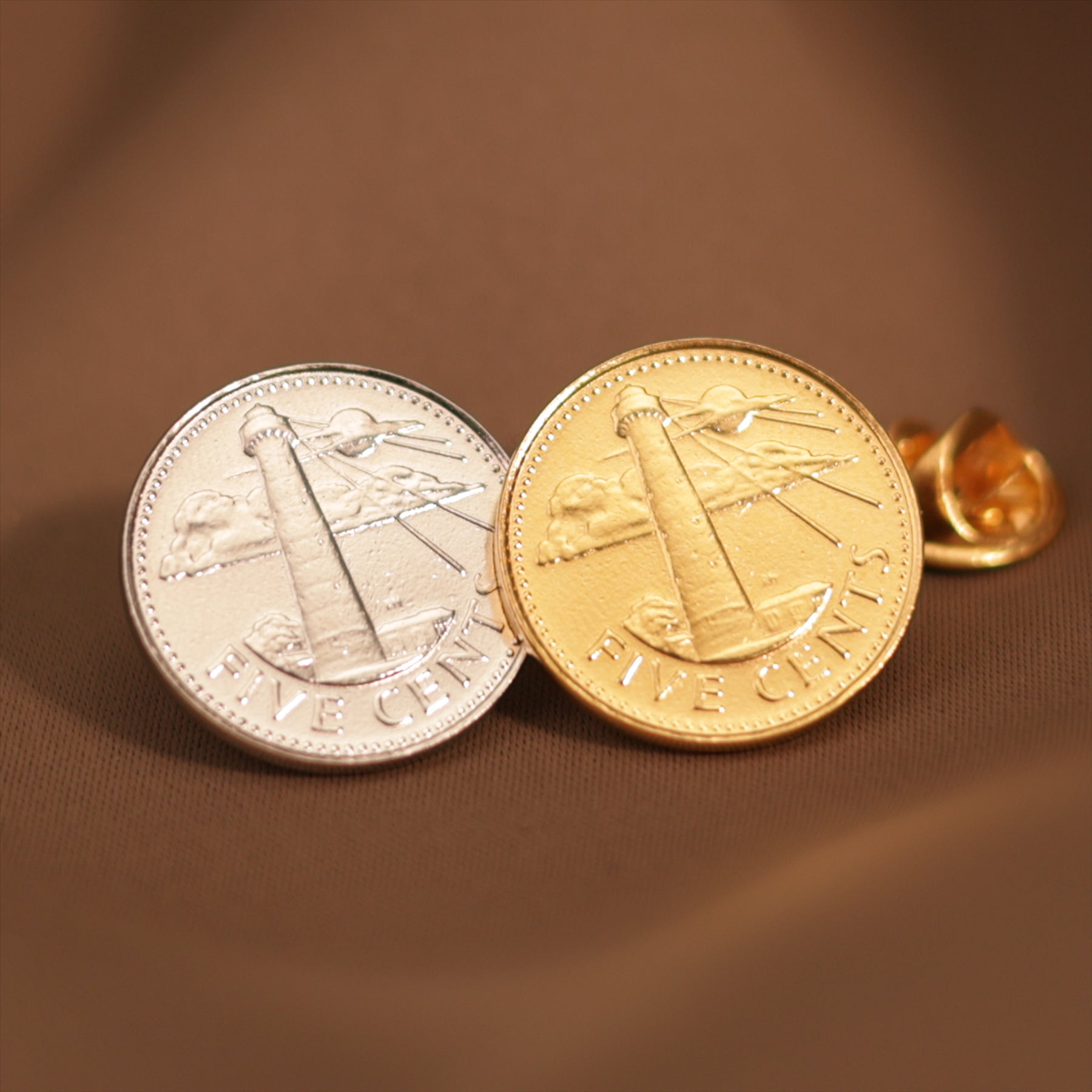 Barbados Coin Pin Brooch Badge | Lighthouse | Navy | Sailor | Journey | Vintage Collectible Jewelry | 5 Cents Nickel Plated