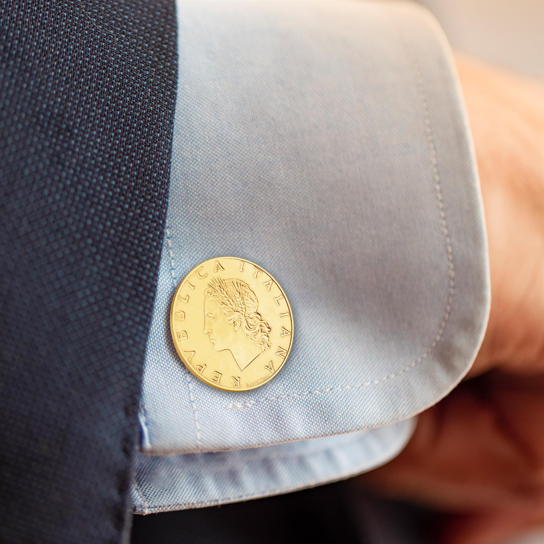 Gold Plated Italian 20 Lire Coin Cufflinks | Oak Branch Design | Vintage Italy Gift