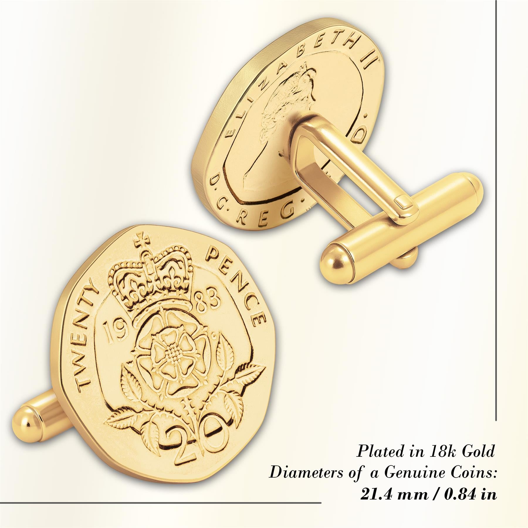 Gold Plated British 20 Pence Coin Cufflinks | Queen Elizabeth II | Handmade UK Gift