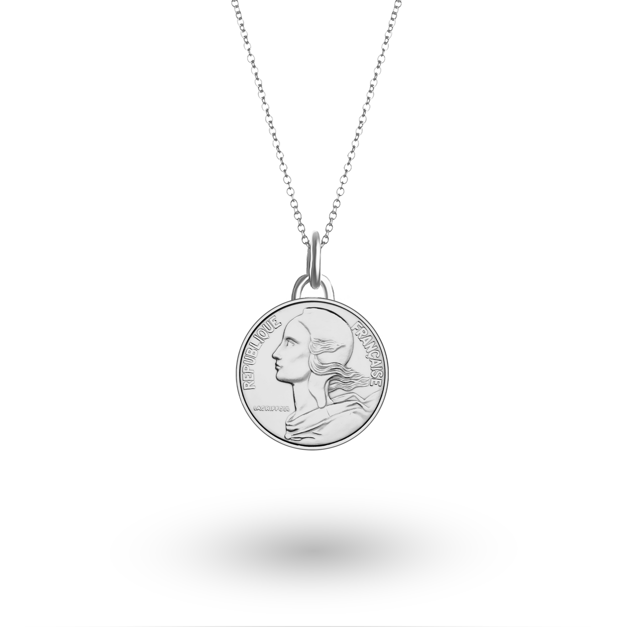 French Coin Necklace | Medallion Pendant Jewelry | Rhodium Plated 10 Centimes | 1966 - 2001