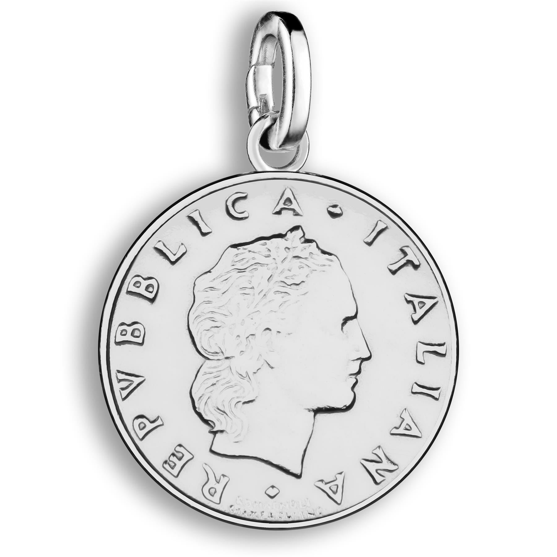 Italian 50 Lire Coin Charm | Rhodium Plated | 1990 - 1995