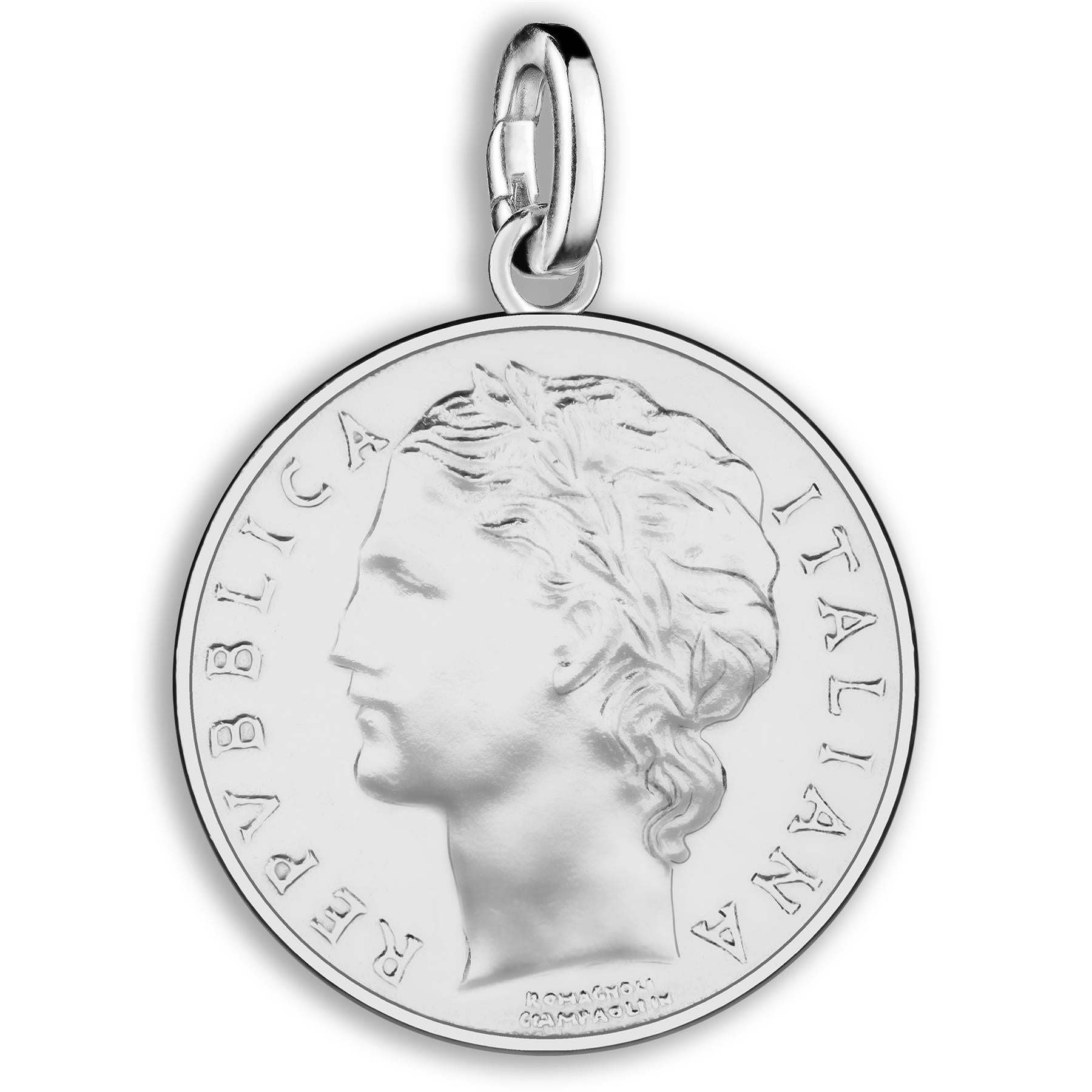 Italian 100 Lire Coin Charm | 925 Sterling Silver Rhodium Plated | 1990 - 1992