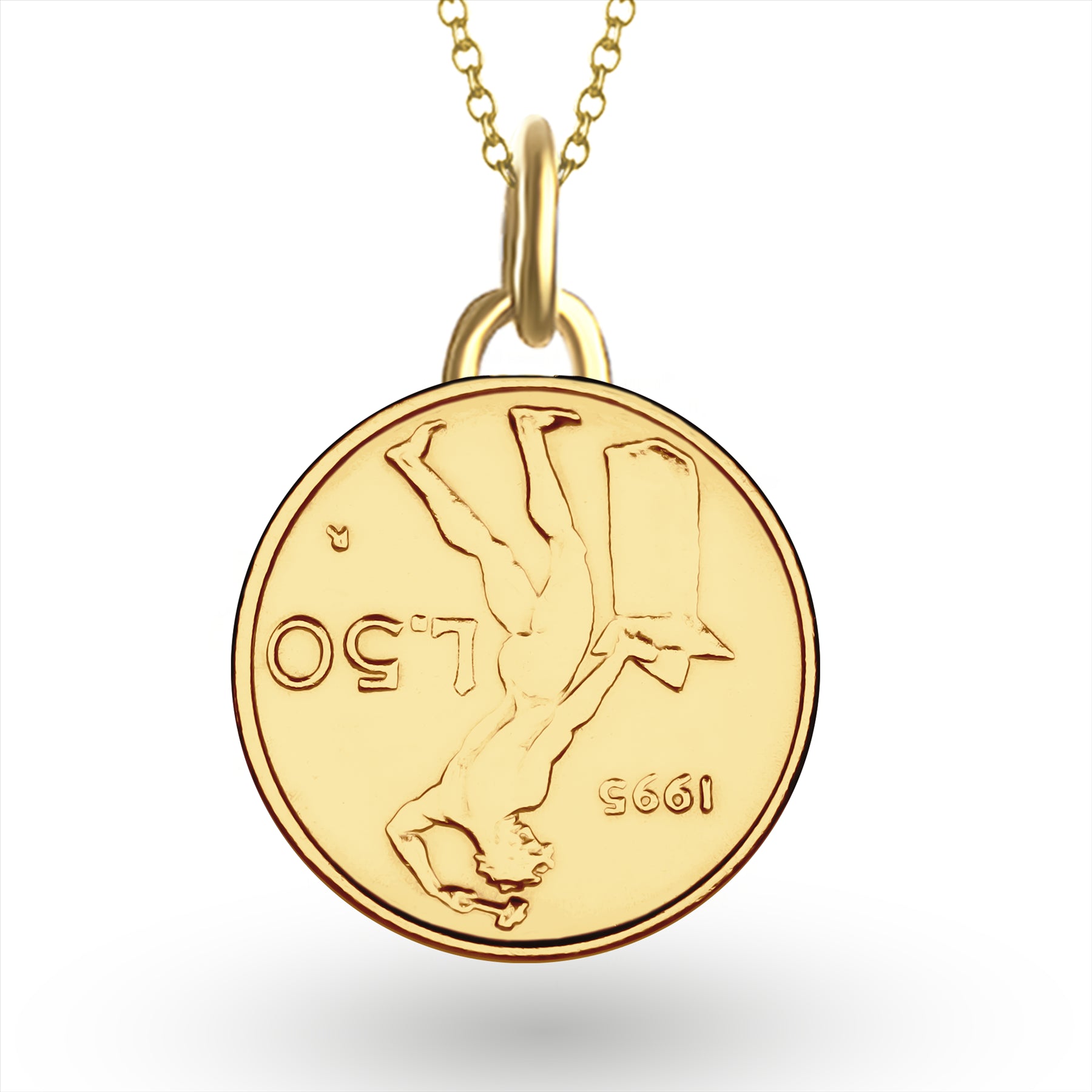 Italian Coin Necklace | Medallion Pendant Jewelry | 18K Gold Plated 50 Lira | 1990 - 1995