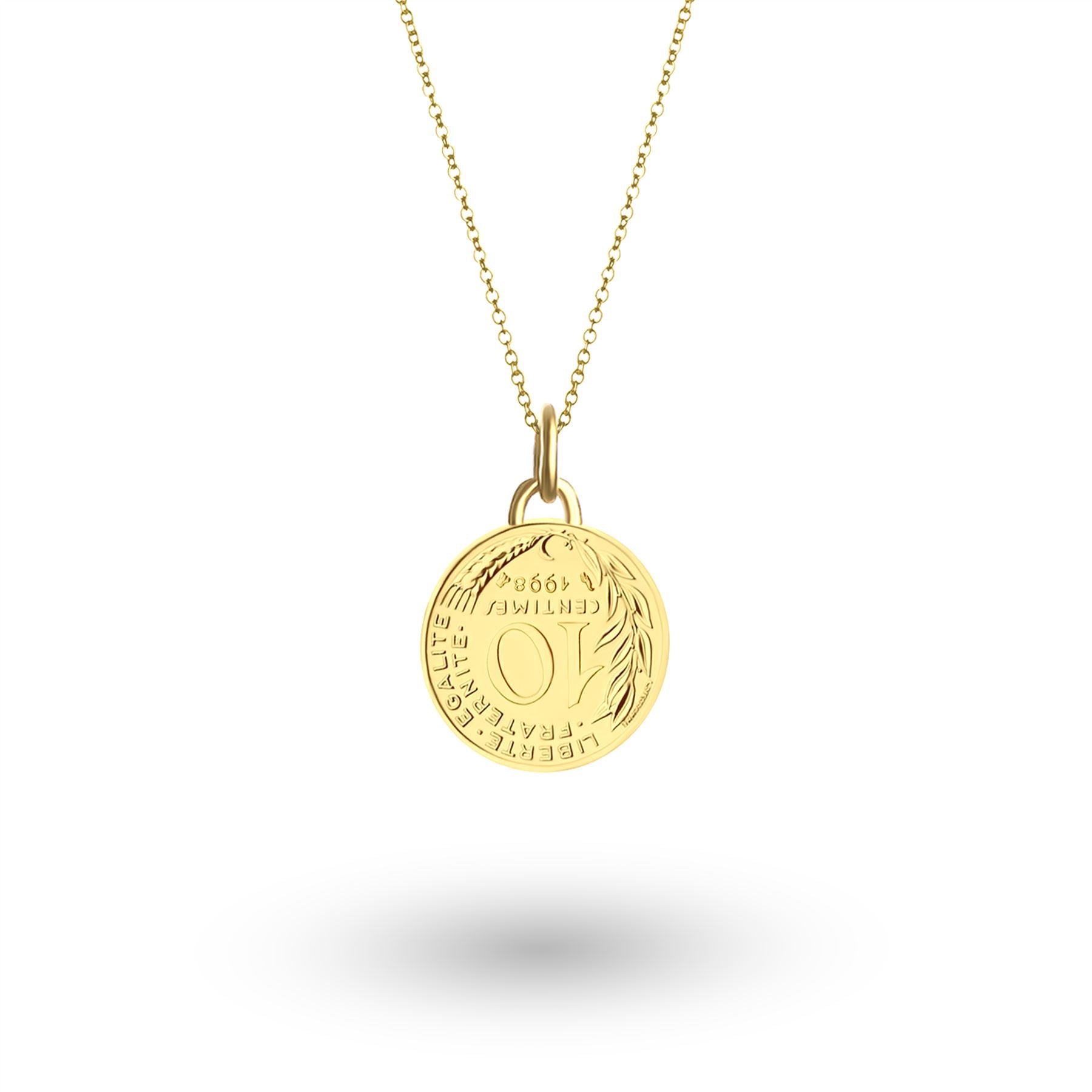 24K Gold Plated Genuine French 10 Centimes Coin Necklace | Medallion | 1966 - 2001