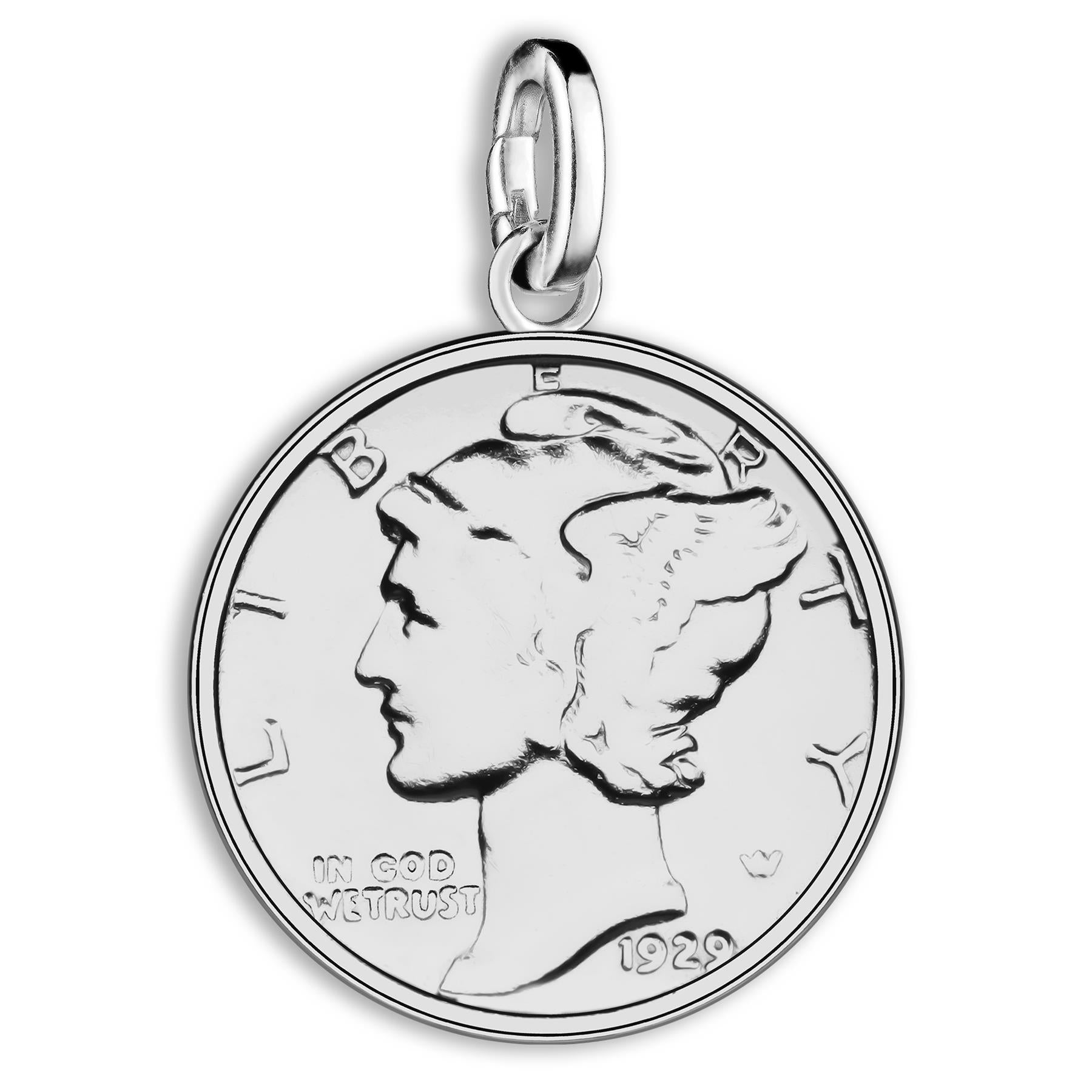 American 1 Mercury Dime Coin Charm | 925 Sterling Silver Rhodium Plated | 1916 - 1945
