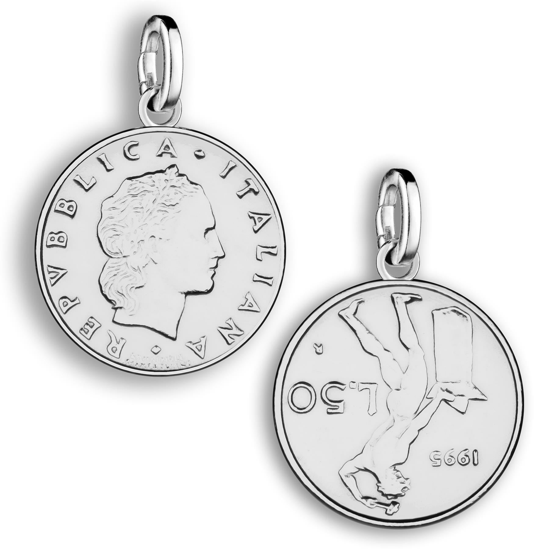 Italian 50 Lire Coin Charm | Rhodium Plated | 1990 - 1995