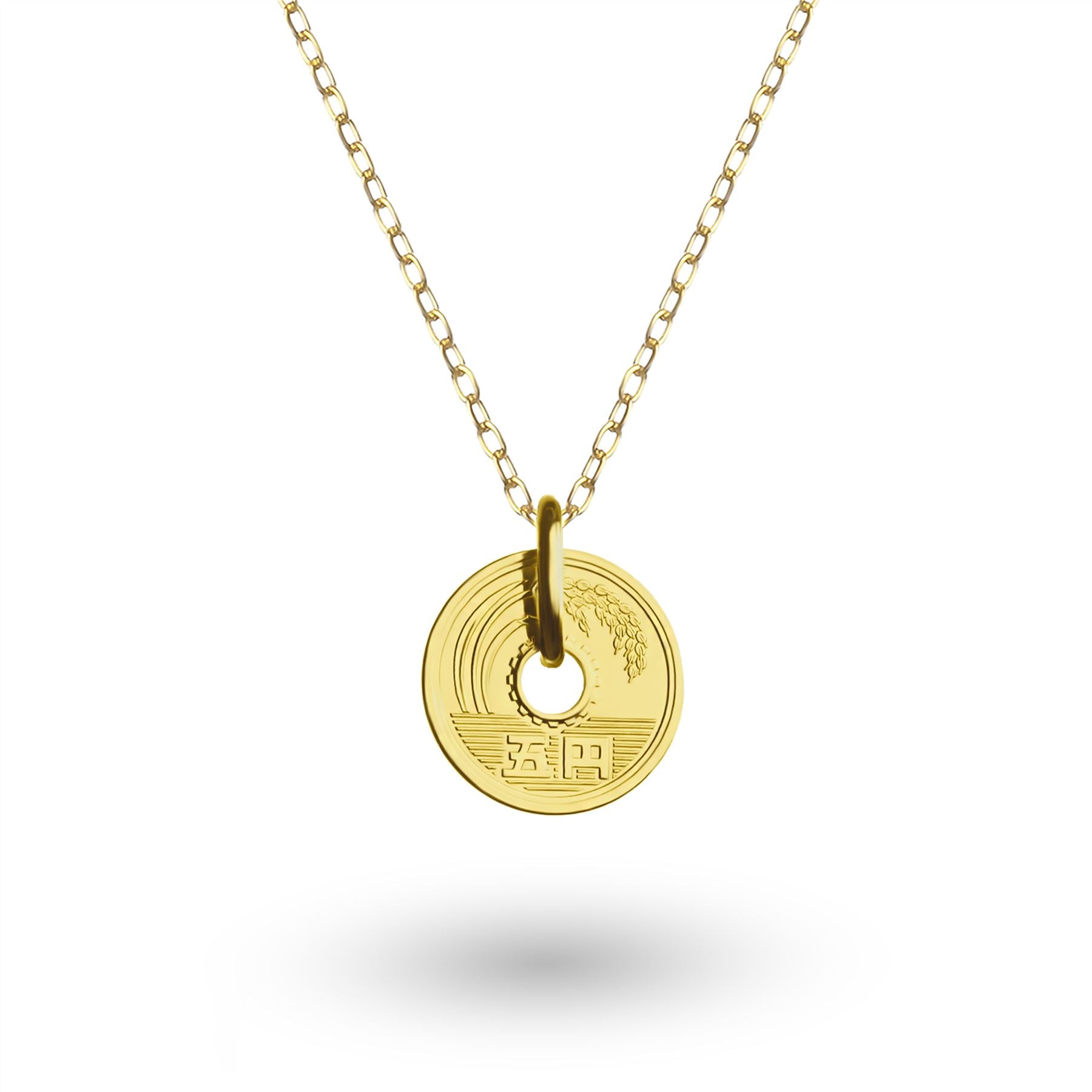 24K Gold Plated Genuine Japanese 5 Yen Coin Necklace | Medallion | 1949 - 2024