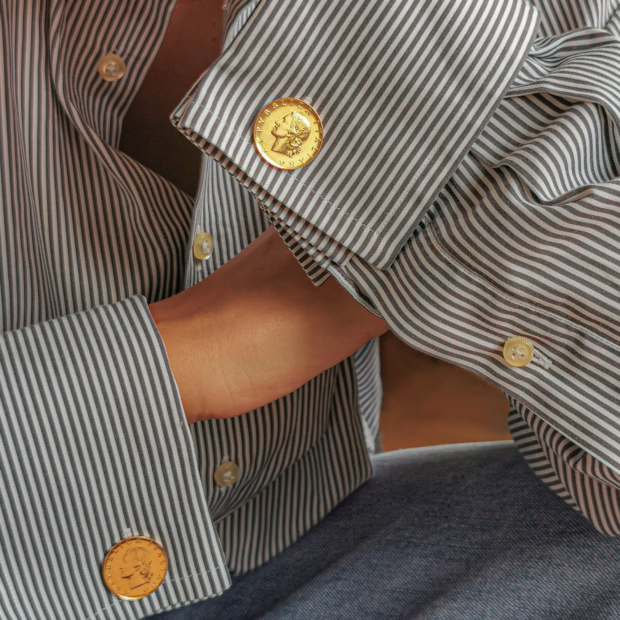 Gold Plated Italian 20 Lire Coin Cufflinks | Oak Branch Design | Vintage Italy Gift