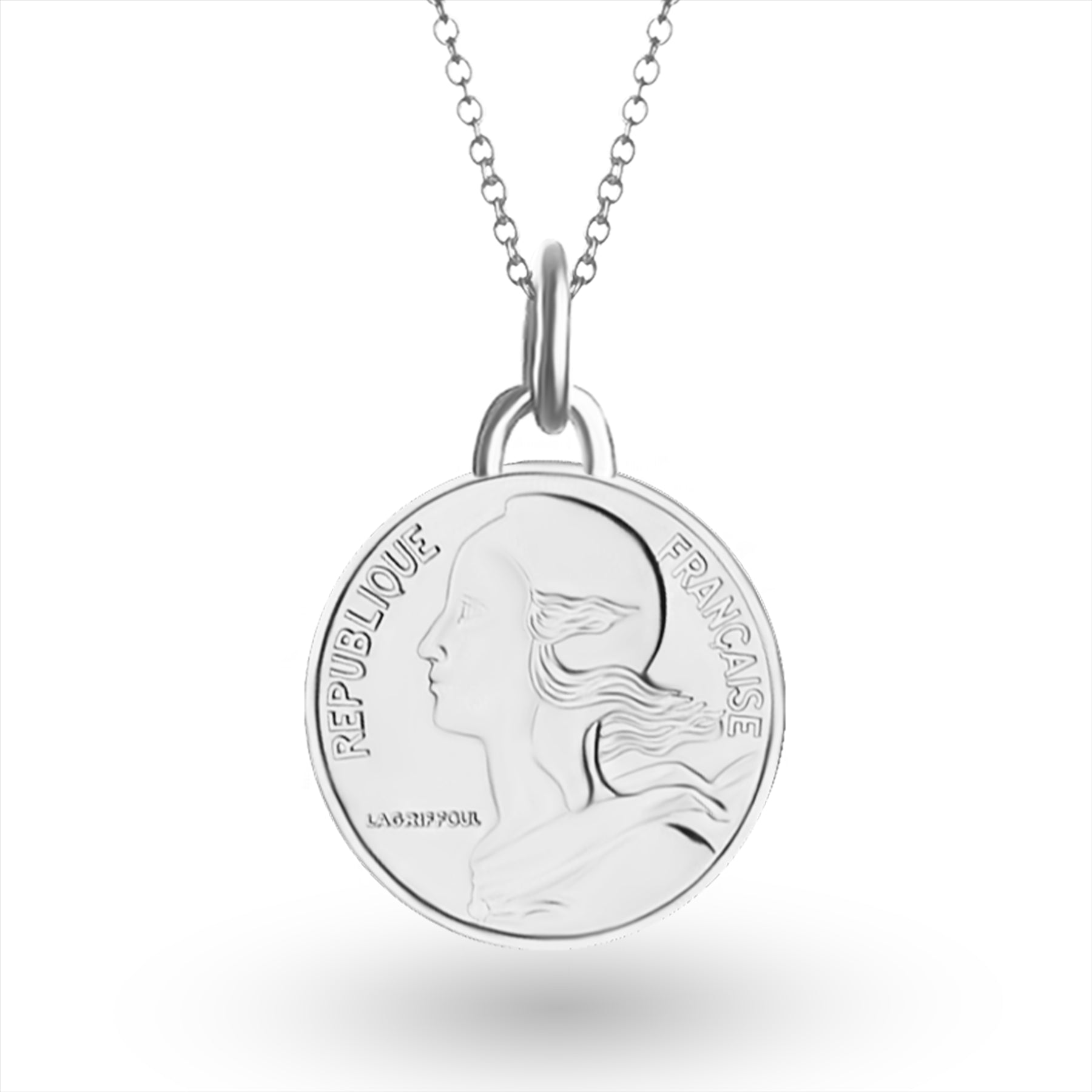 Collar con moneda francesa | Medallón colgante | 10 céntimos rodiados | 1966-2001