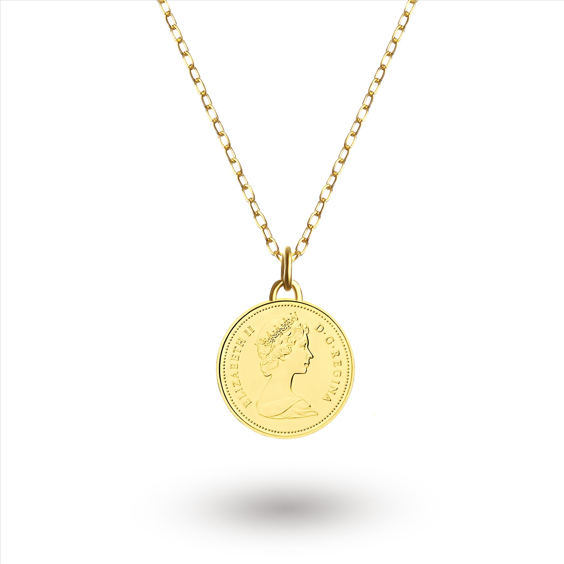 Canadian Coin Necklace | Medallion Pendant Jewelry | 18K Gold Plated 5 Cents | Queen Elizabeth II | 1965 - 1989
