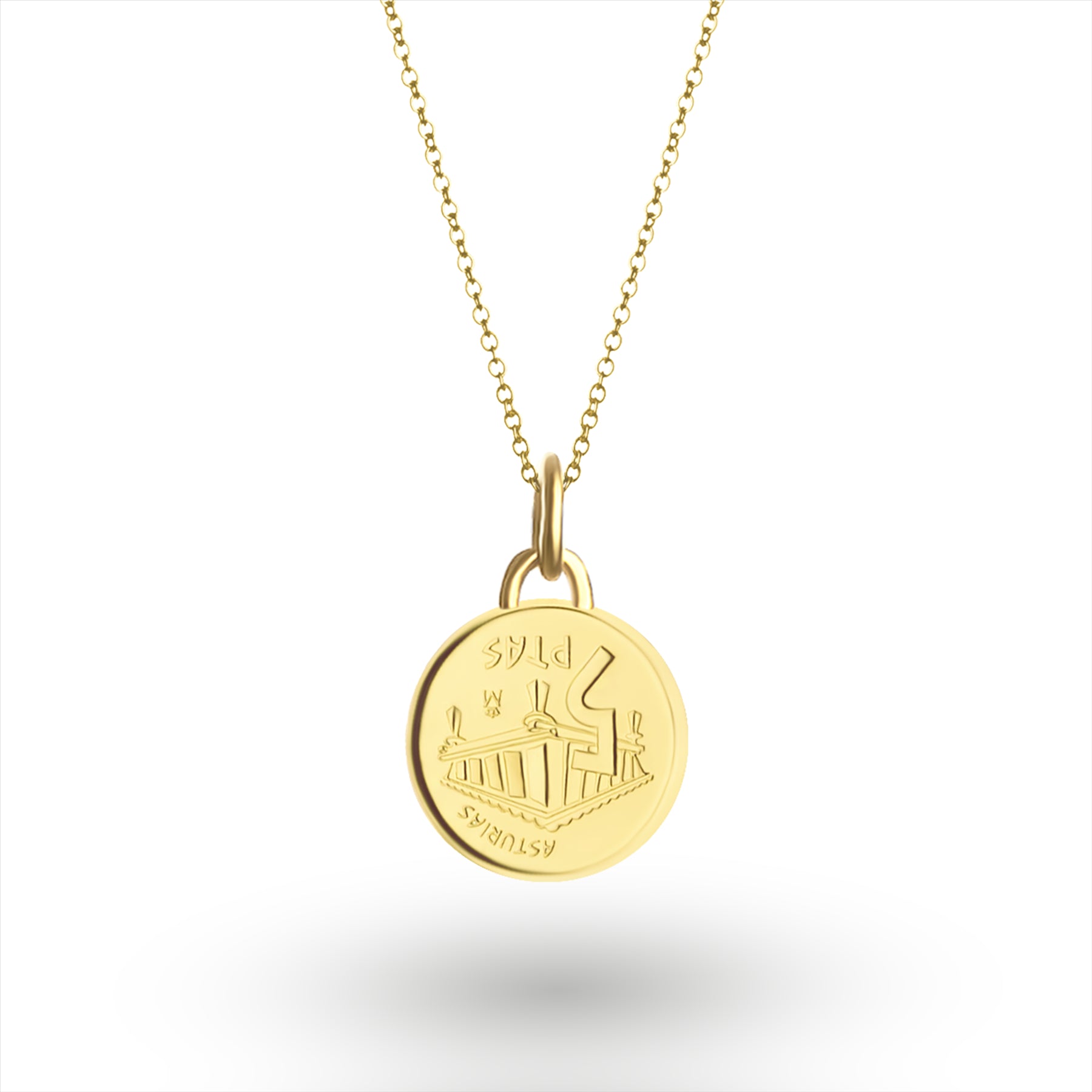 Collar con moneda de 5 pesetas españolas auténticas bañada en oro de 24 quilates | Medallón | Asturias | 1995