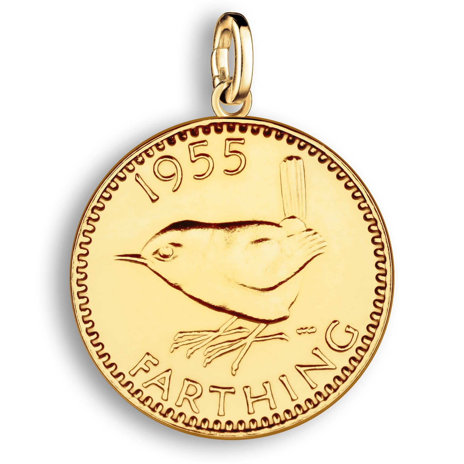 British 1 Farthing Coin Charm | 925 Sterling Silver 18K Gold Plated | 1953 - 1956