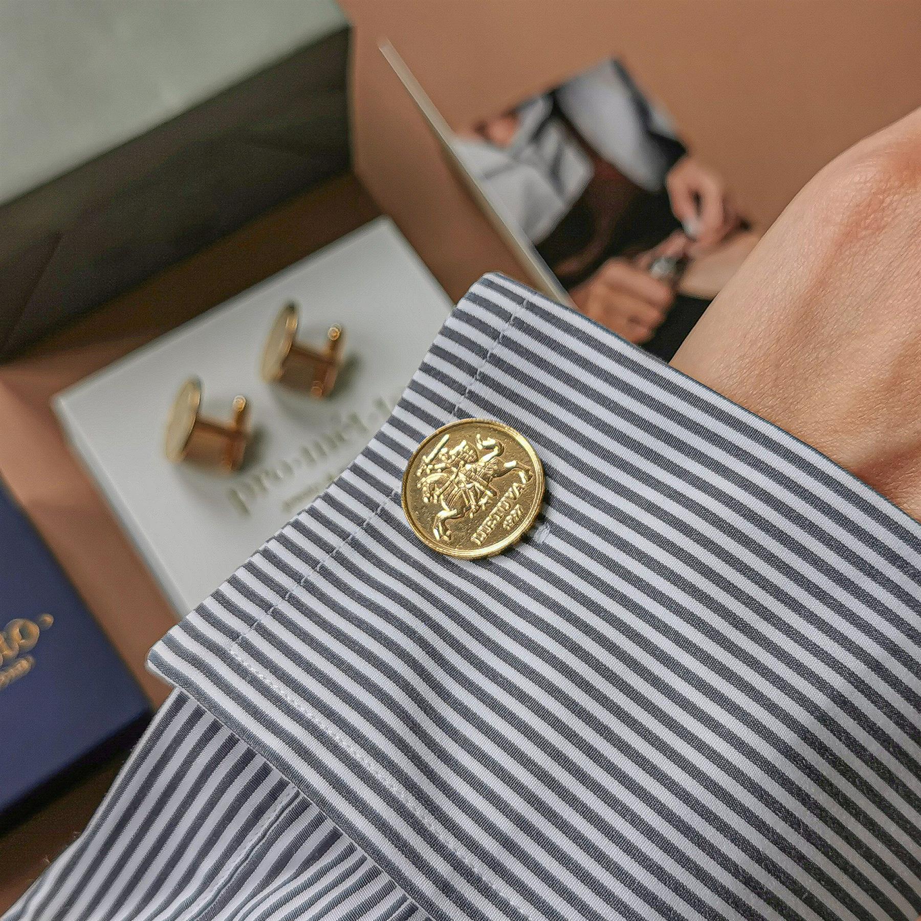 Gold Plated Lithuanian 20 Cents Coin Cufflinks | Vytis Knight | Handcrafted Lithuanian Gift