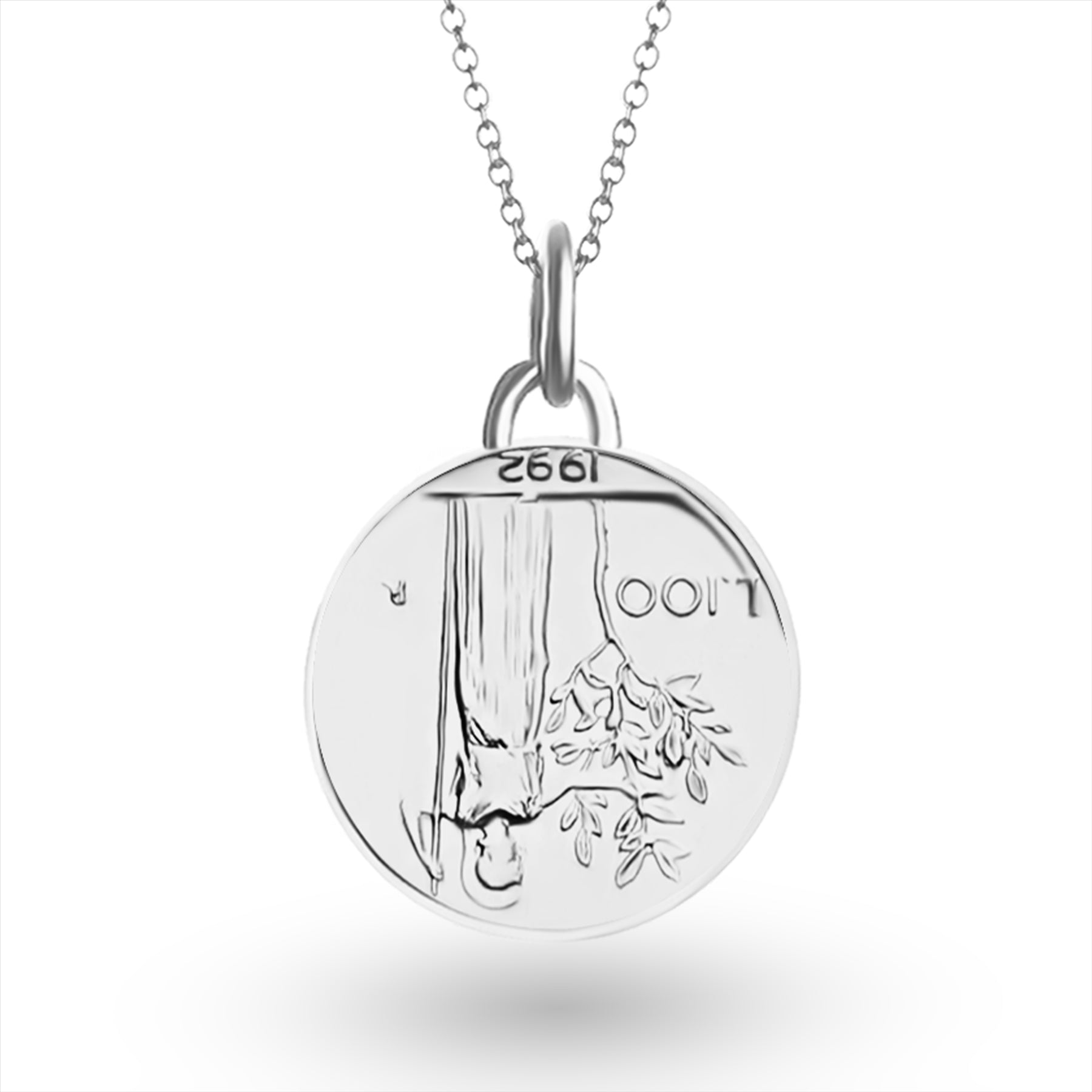 Italian Coin Necklace | Medallion Pendant Jewelry | Rhodium Plated 100 Lira | Goddess Minerva | 1990 - 1992