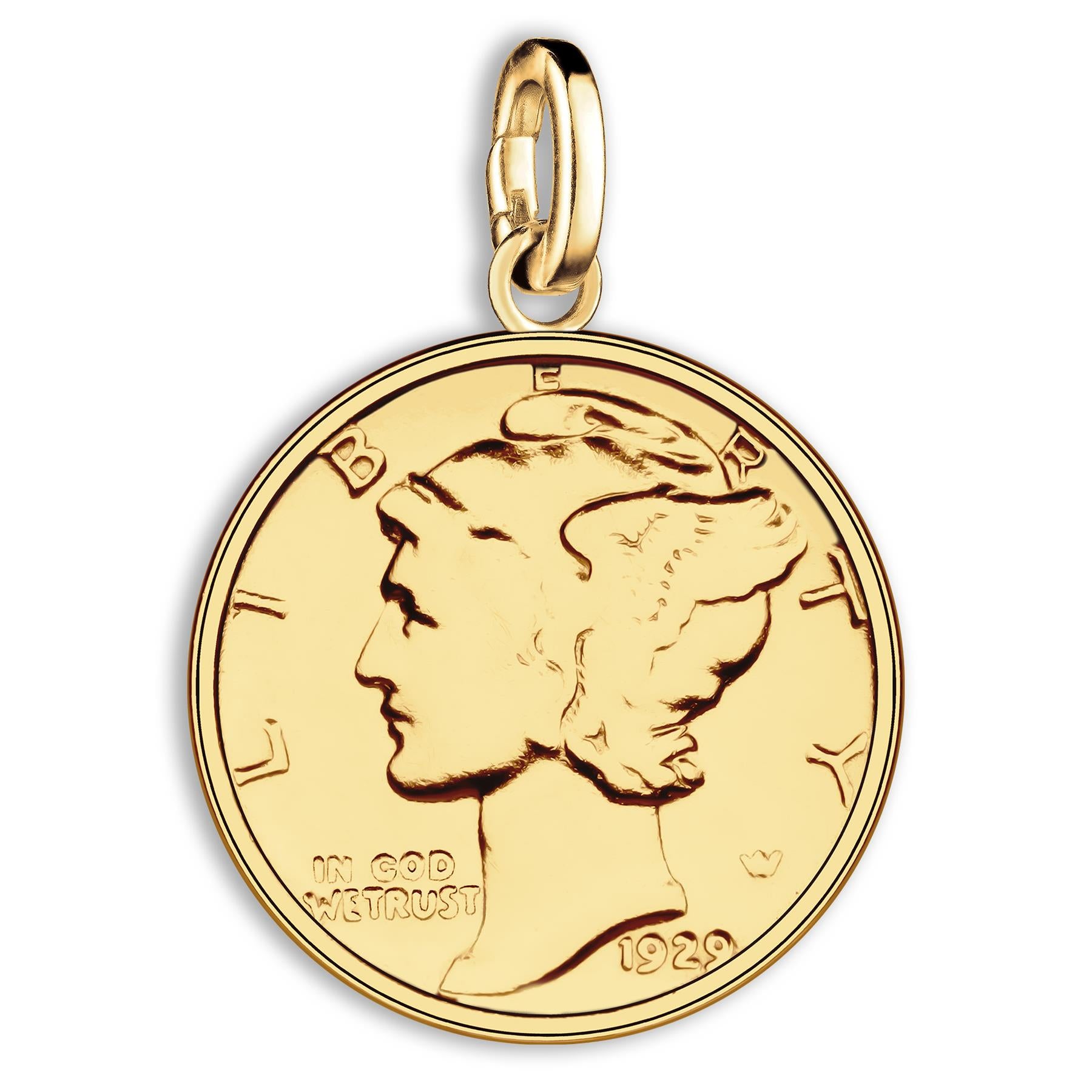 American 1 Mercury Dime Coin Charm | 925 Sterling Silver 18K Gold Plated | 1916 - 1945