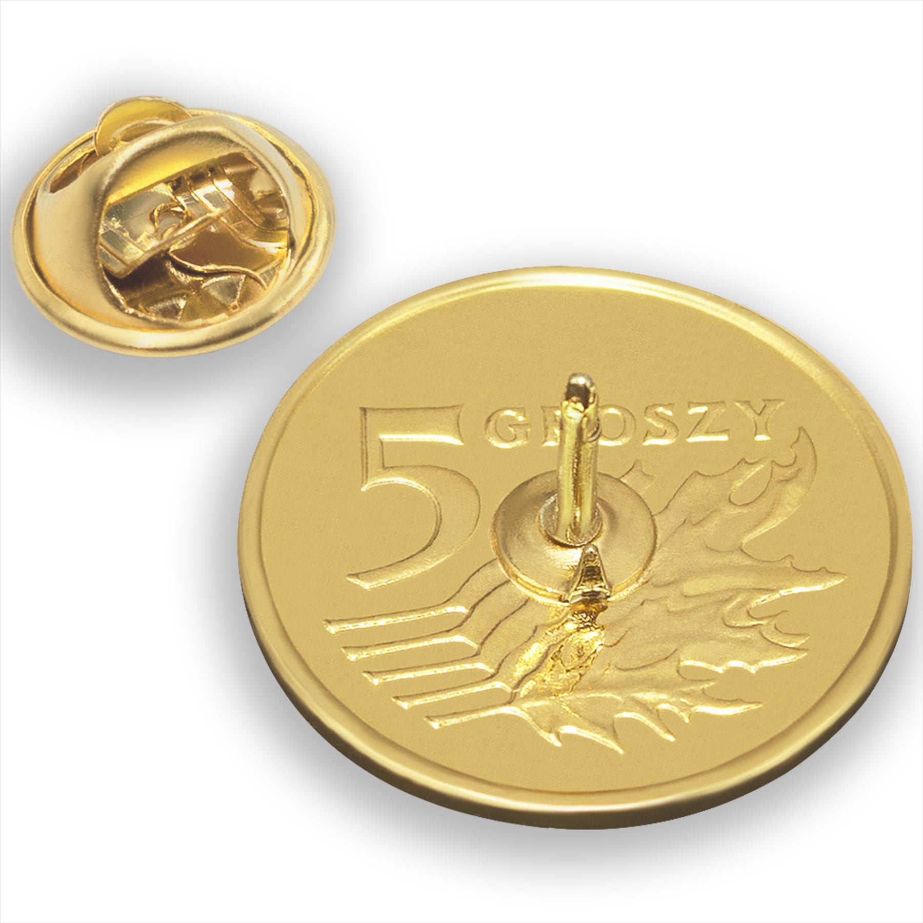 Polish Coin Pin Brooch Badge | Vintage Collectible Jewelry | 5 Grosz 18K Gold Plated | Eagle | Symbol Polish Pride